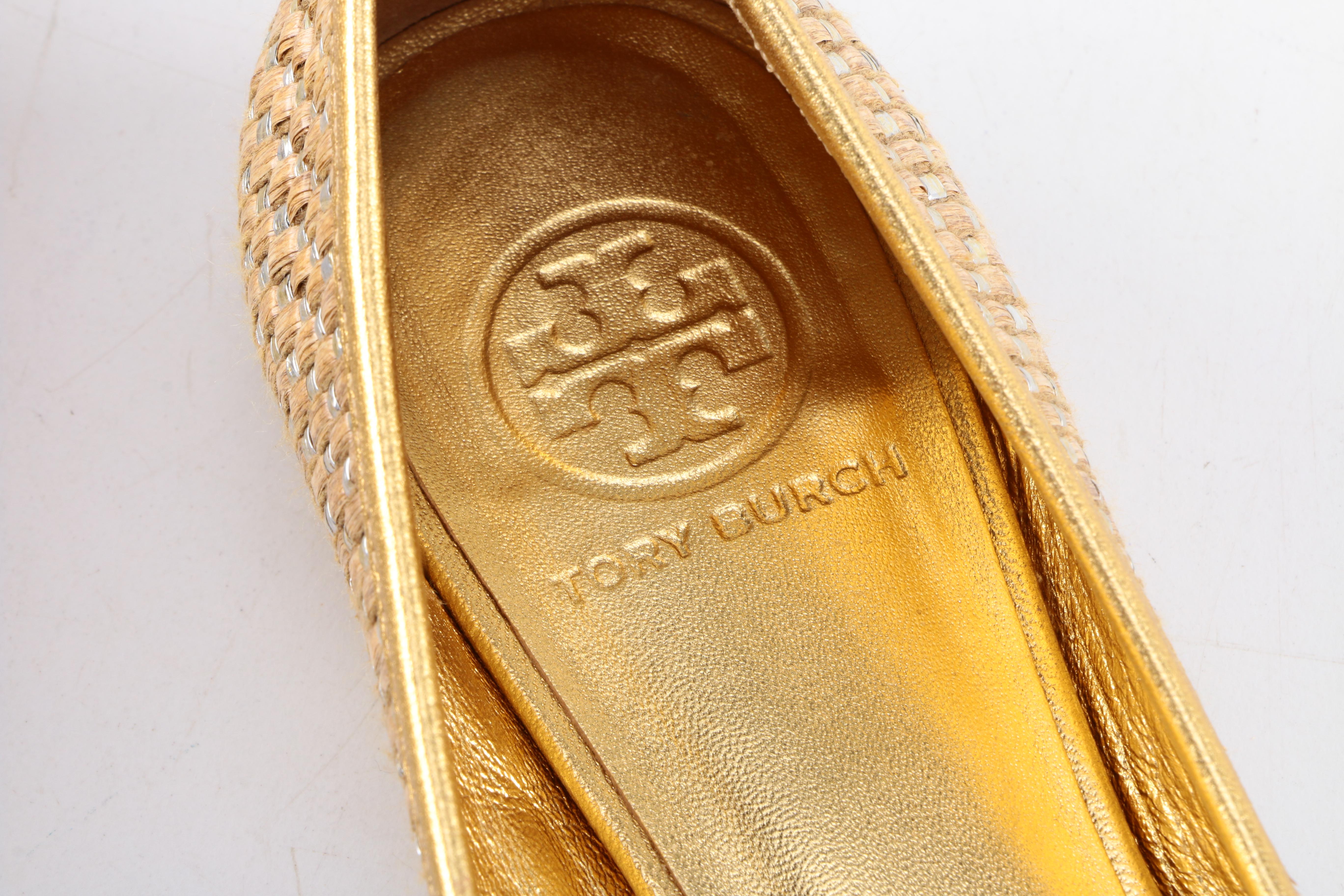 Tory Burch Metallic Gold Woven Flats