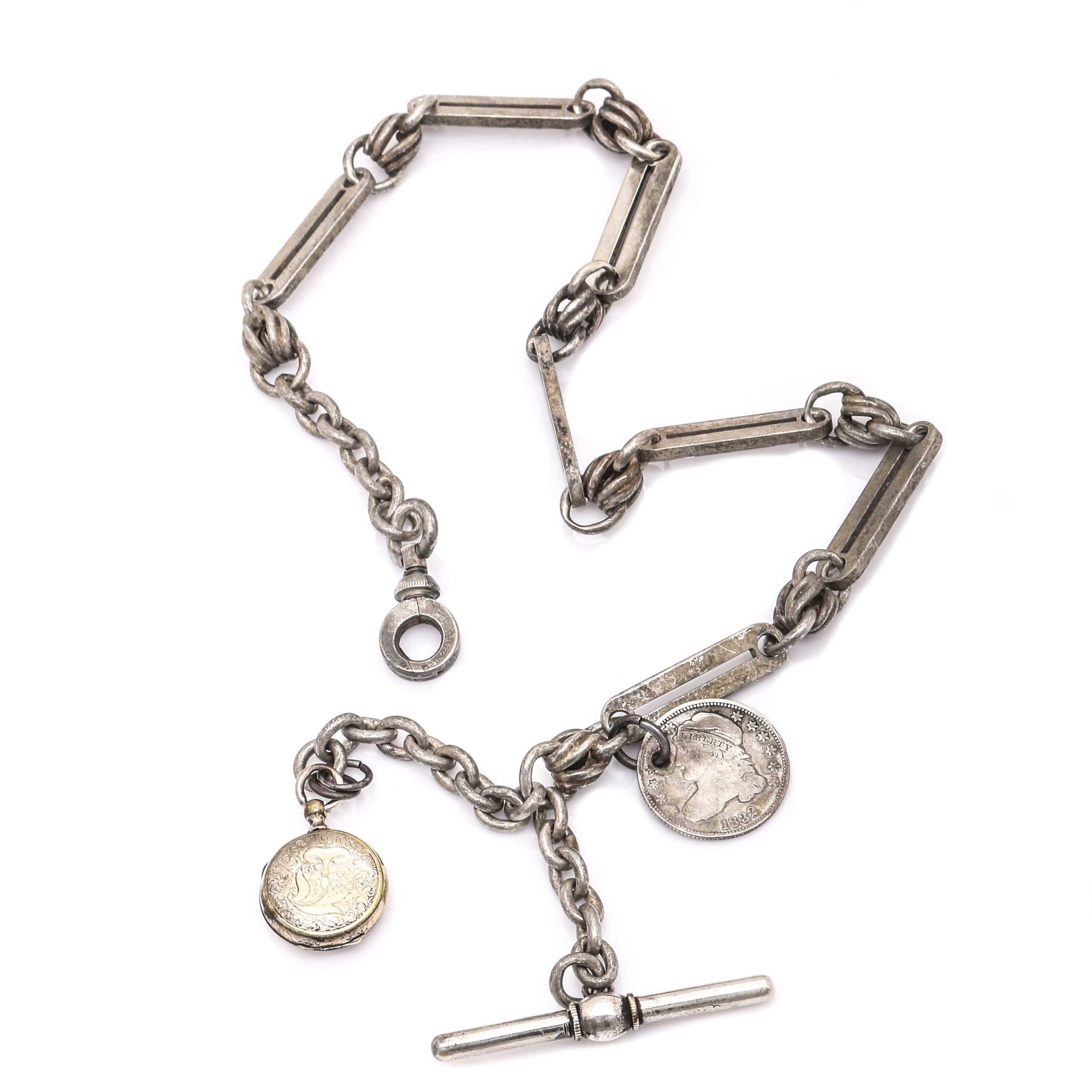 Coin Silver 1832 Liberty Head Dime Fob Chain