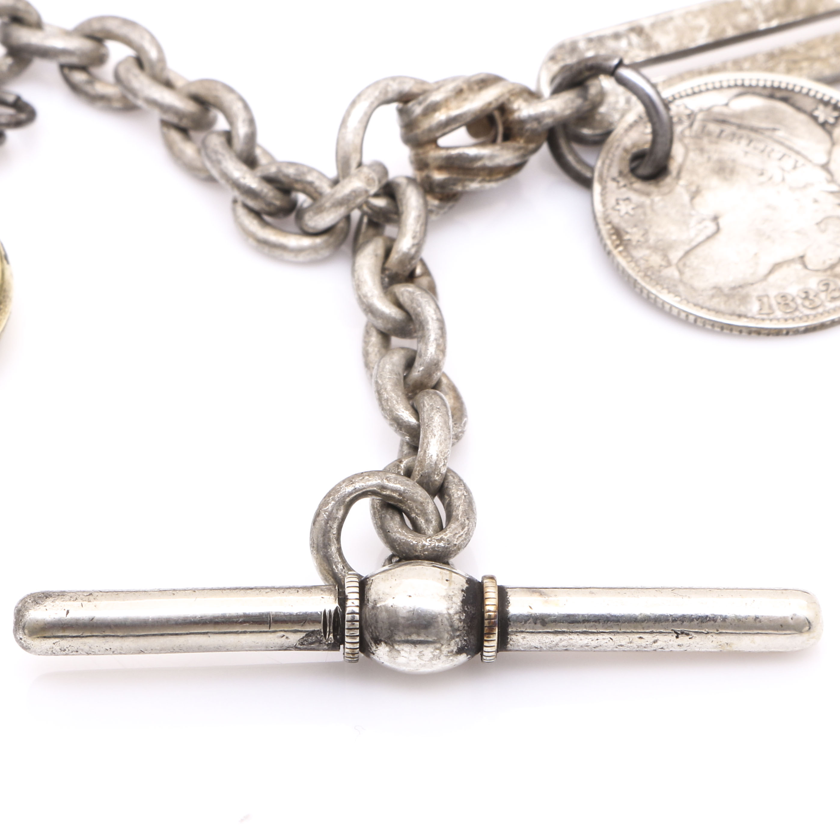 Coin Silver 1832 Liberty Head Dime Fob Chain