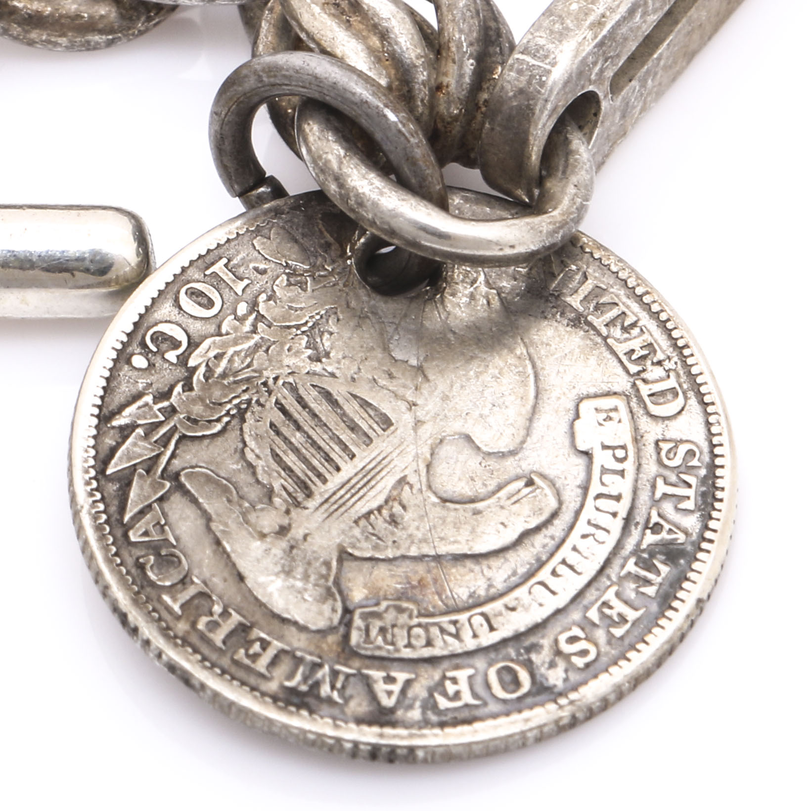 Coin Silver 1832 Liberty Head Dime Fob Chain