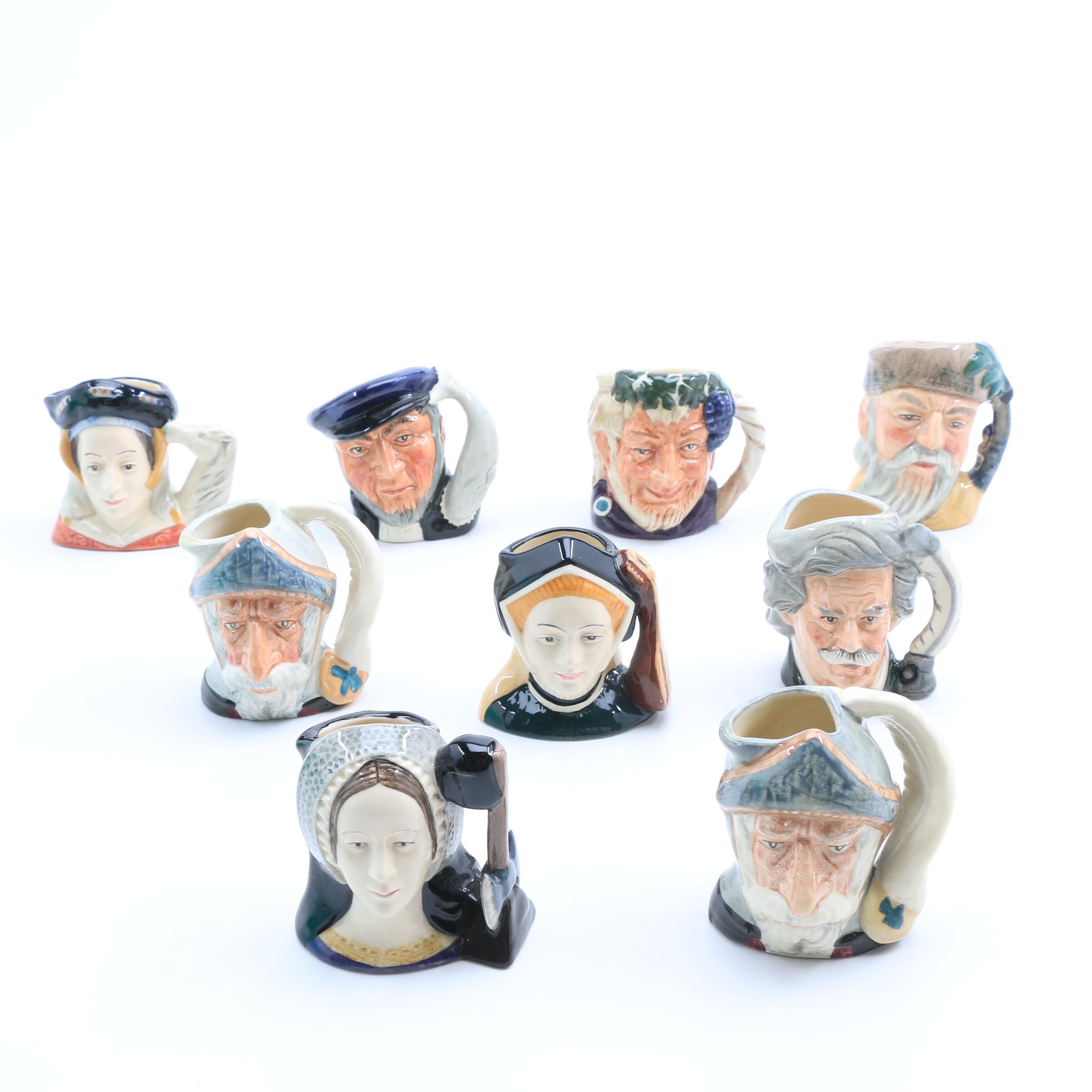 Collection of Nine Vintage Royal Doulton Miniature Character Jugs
