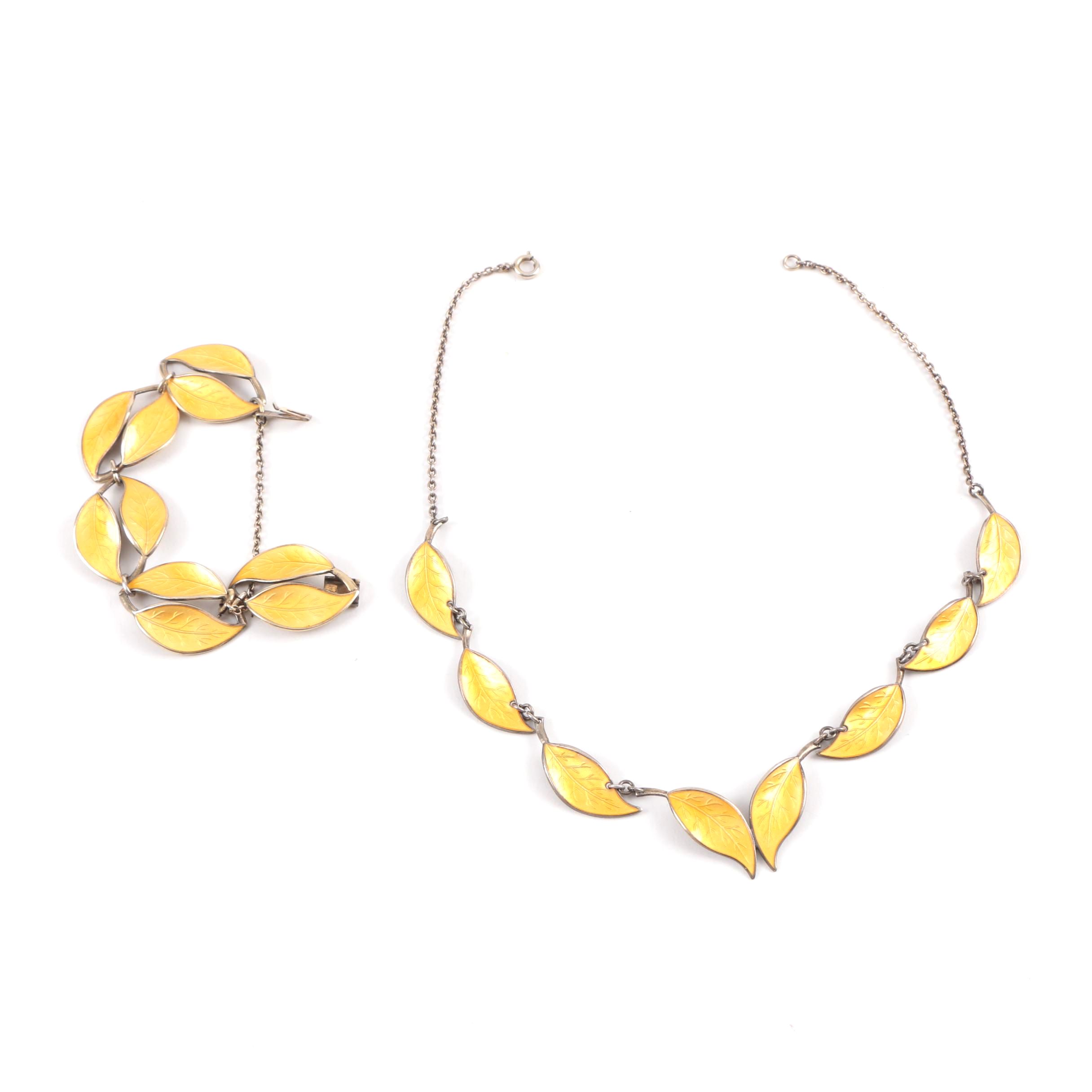 David Andersen Sterling Silver and Enamel Necklace and Bracelet