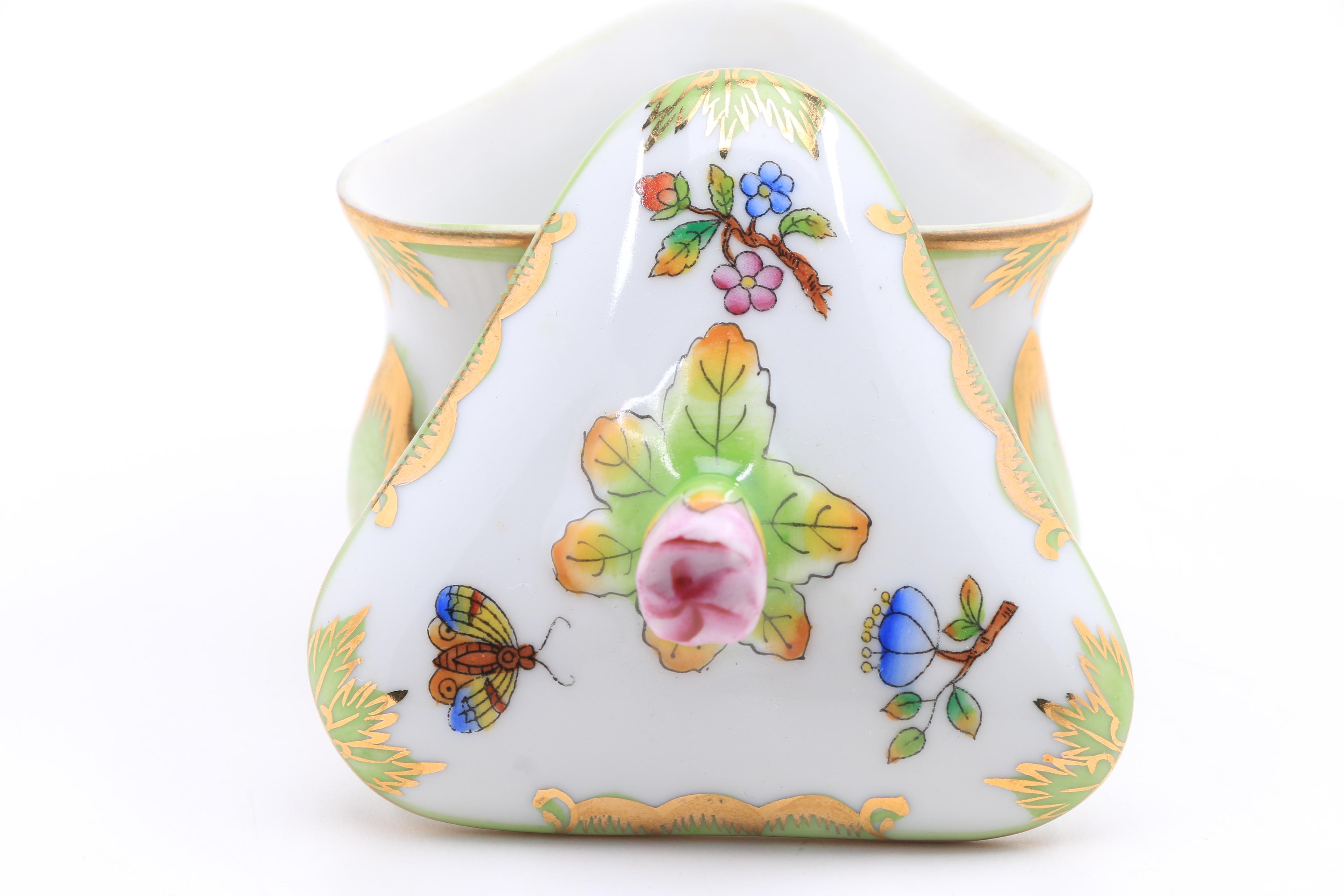 Herend Hand Painted Covered Box, Covered Triangular Box and Boot