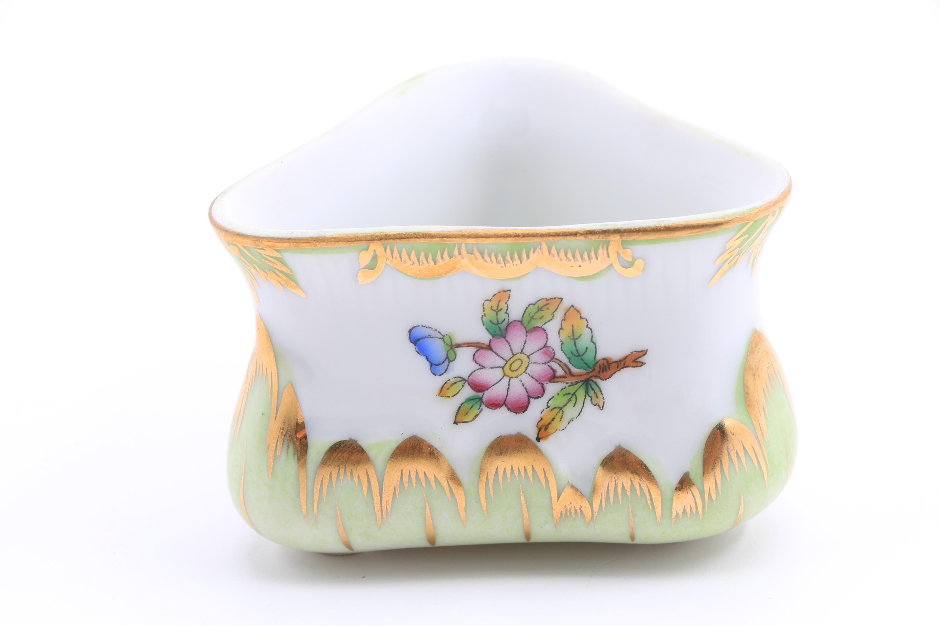 Herend Hand Painted Covered Box, Covered Triangular Box and Boot