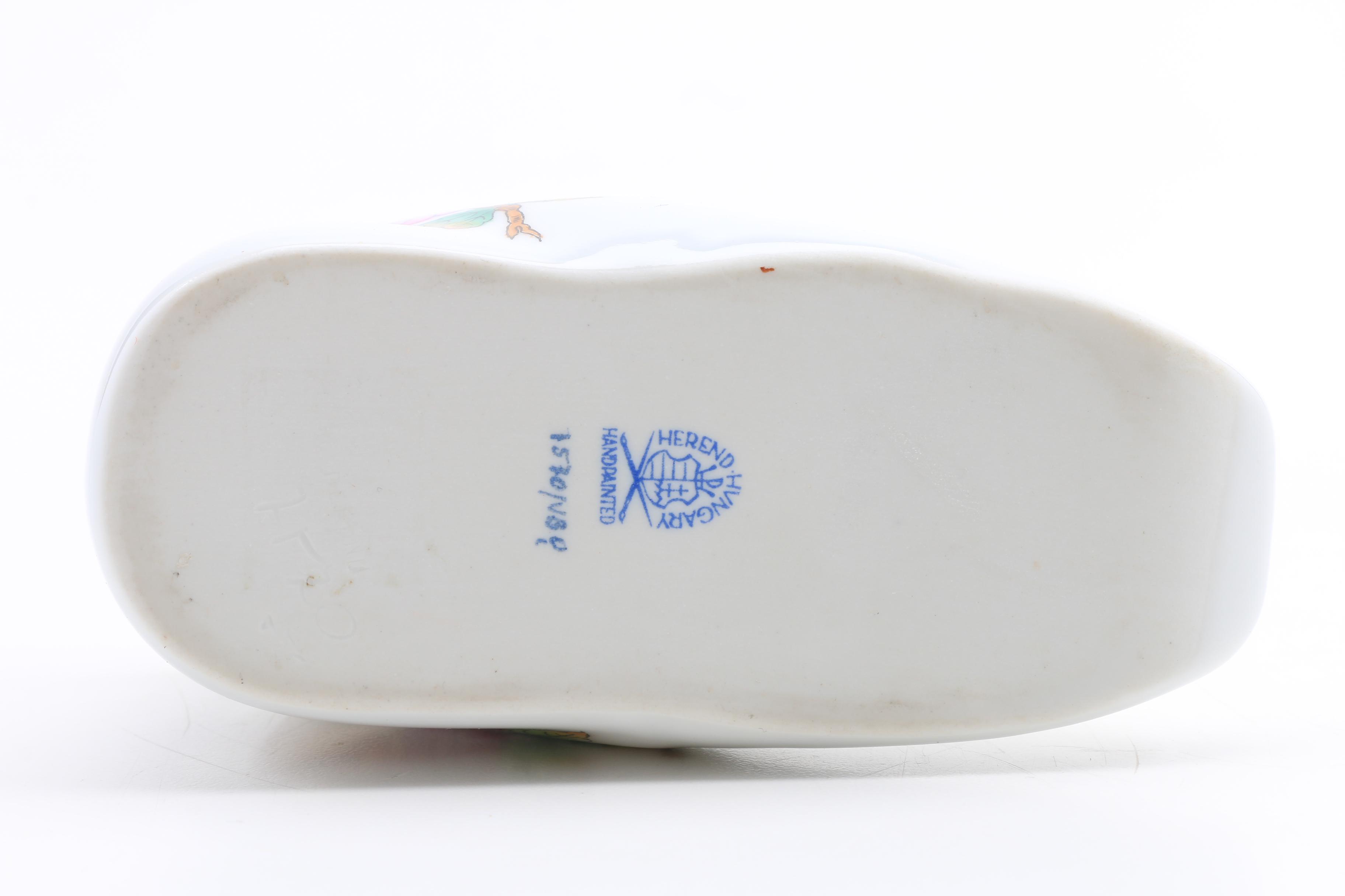 Herend Hand Painted Covered Box, Covered Triangular Box and Boot