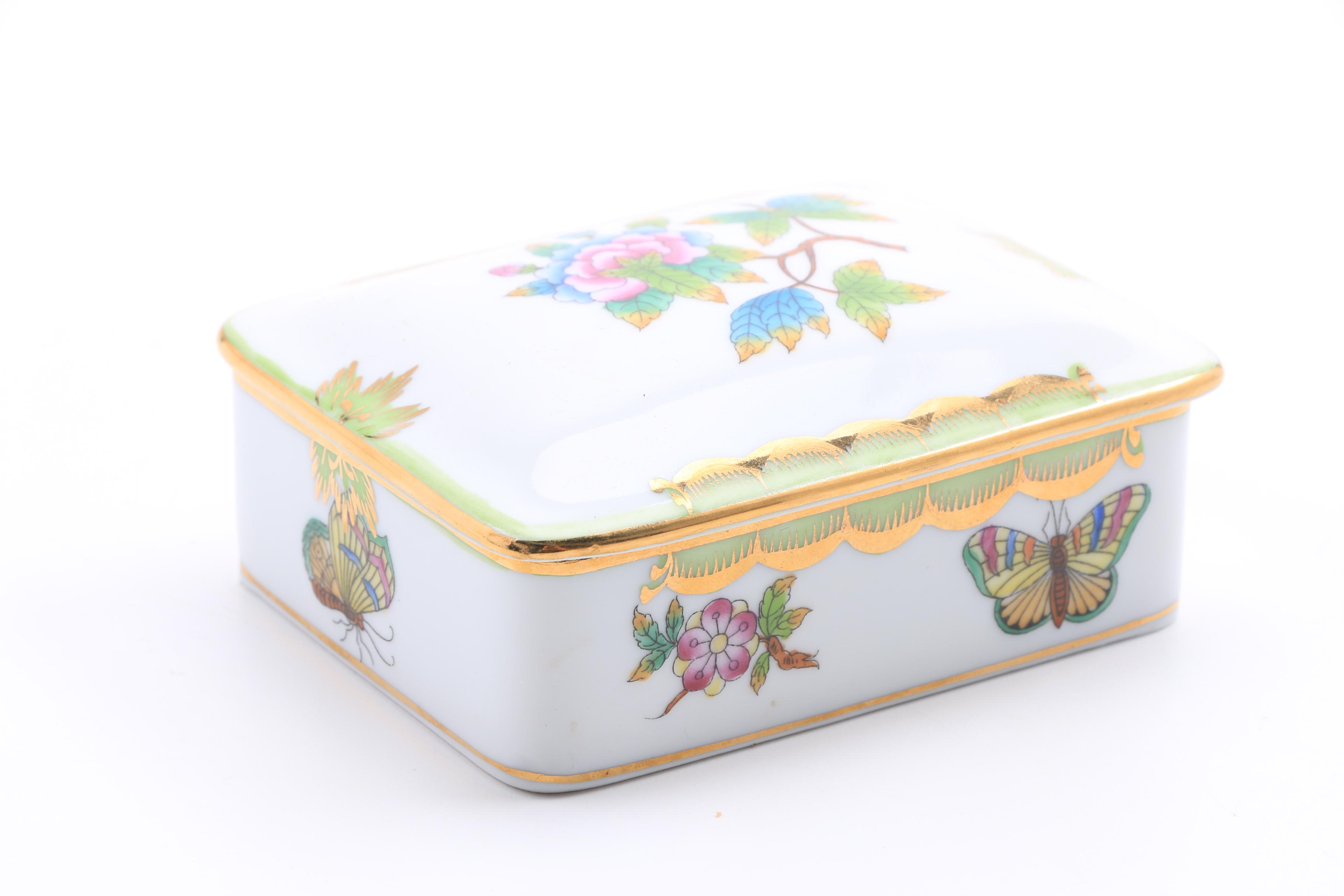 Herend Hand Painted Covered Box, Covered Triangular Box and Boot