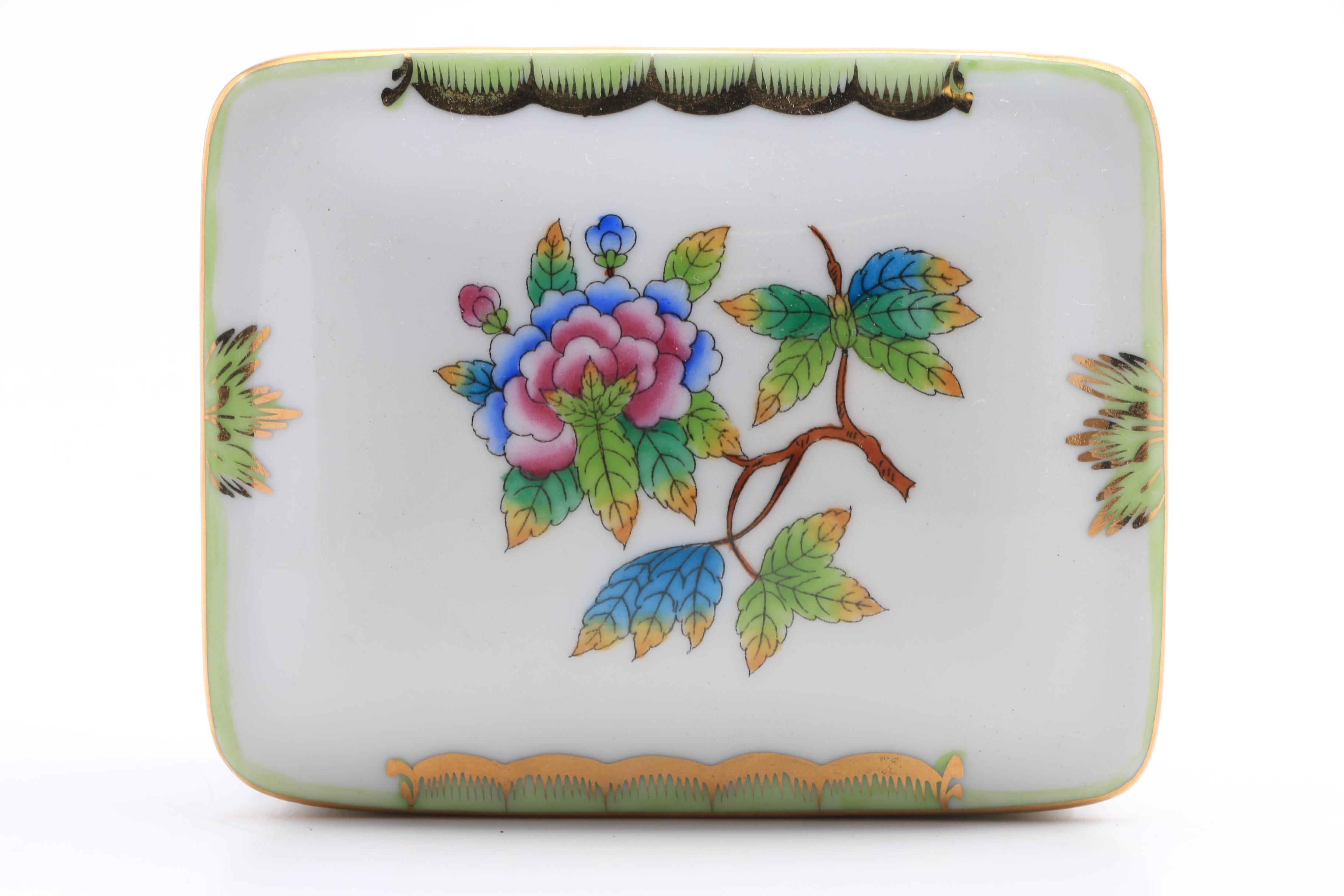 Herend Hand Painted Covered Box, Covered Triangular Box and Boot