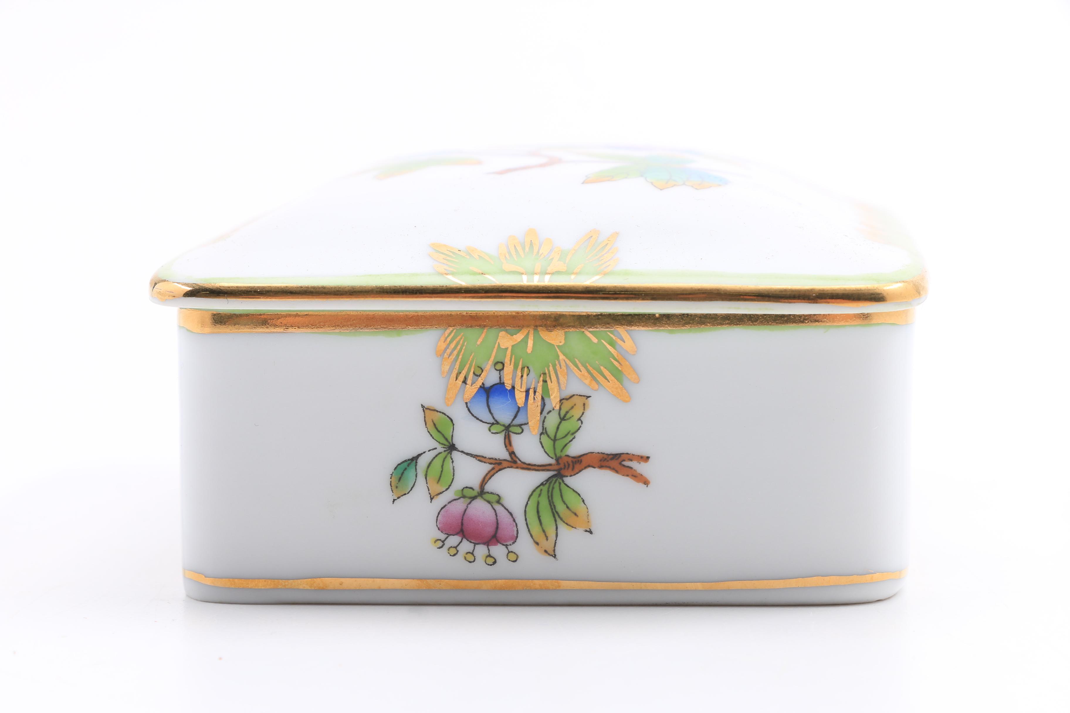 Herend Hand Painted Covered Box, Covered Triangular Box and Boot