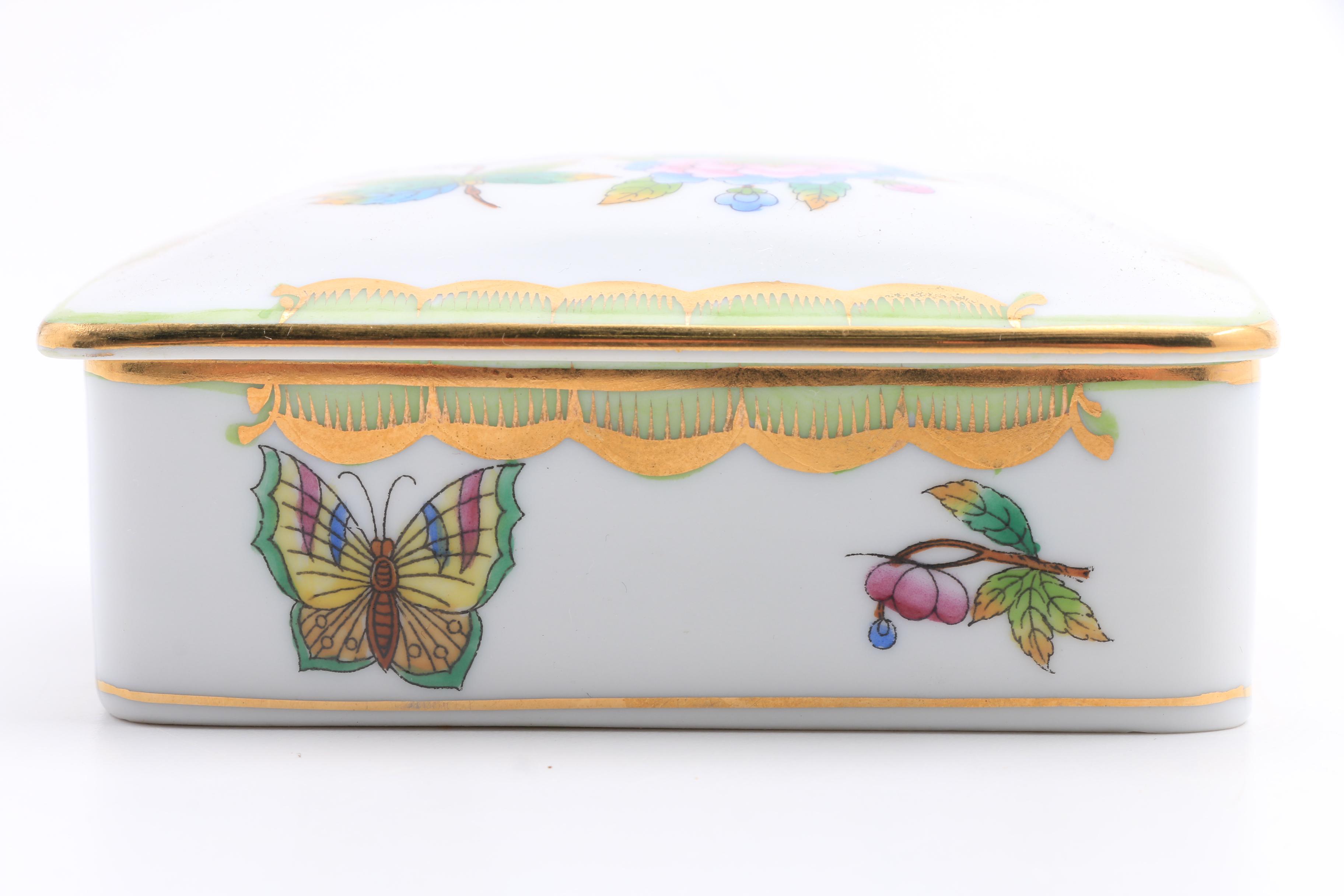 Herend Hand Painted Covered Box, Covered Triangular Box and Boot