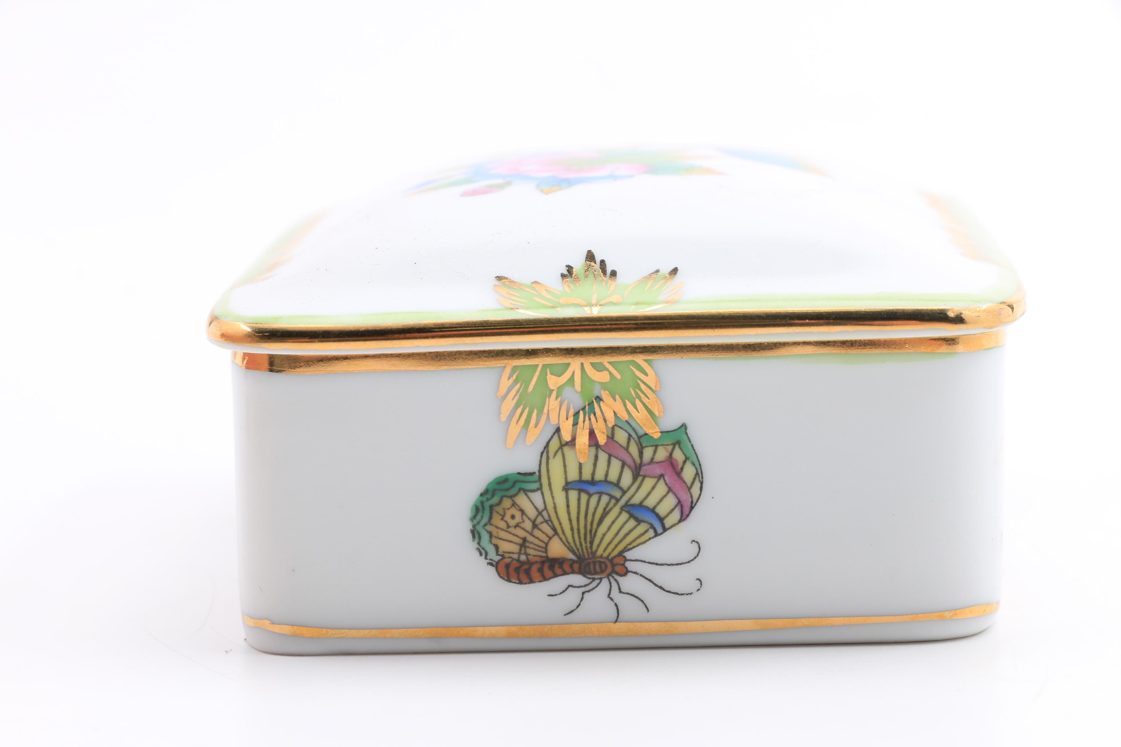 Herend Hand Painted Covered Box, Covered Triangular Box and Boot