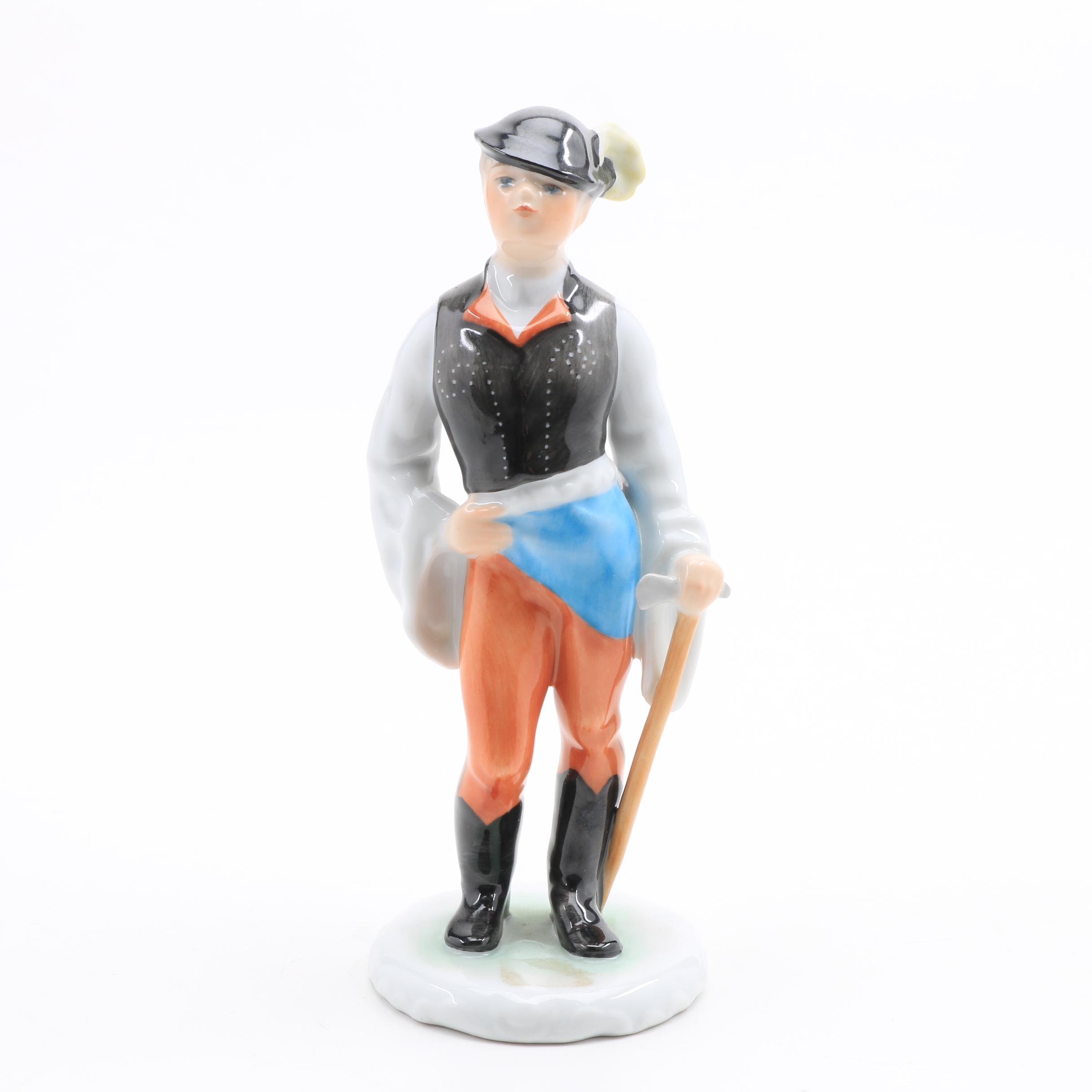 Herend Porcelain Figurine Of A Boy With Axe