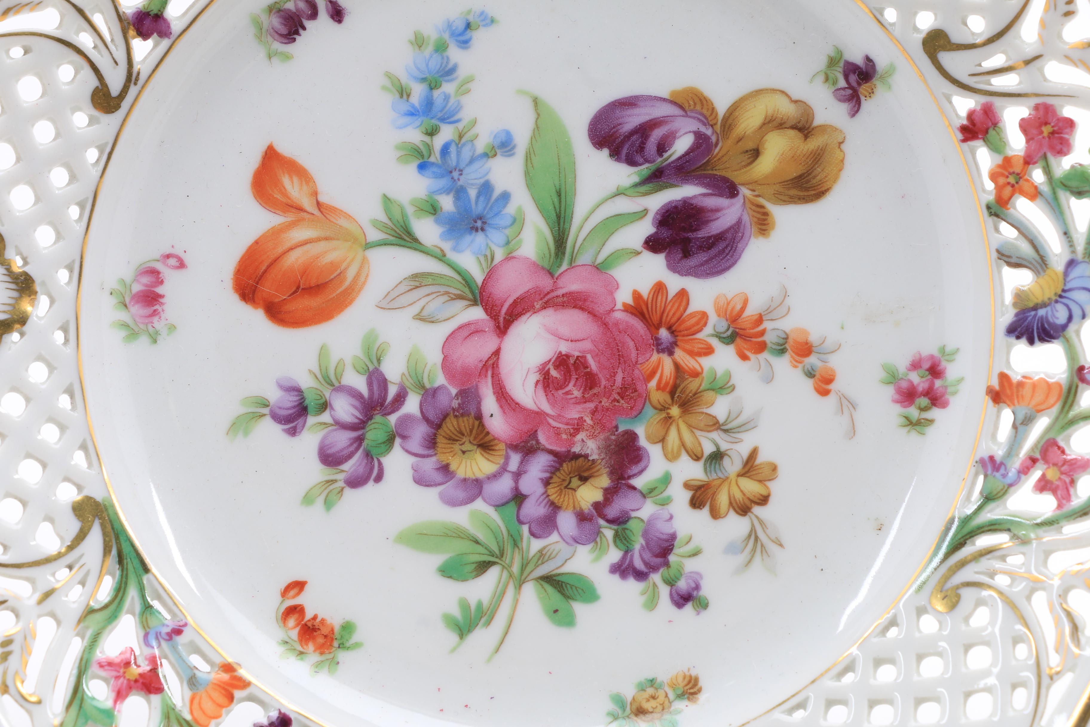 Schuman Bavarian Porcelain, "Chateau Bouquet" Compotes and Pot