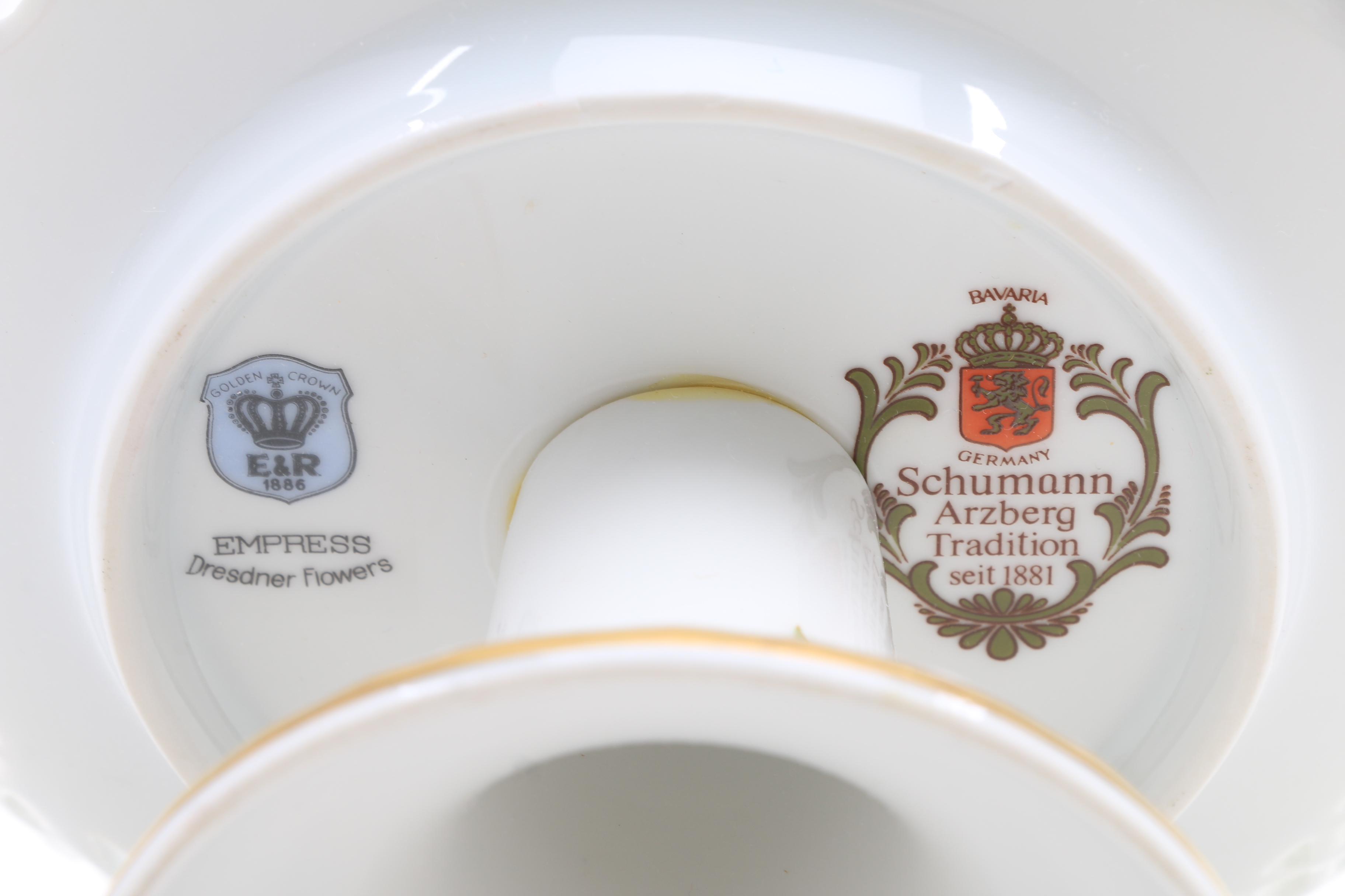 Schuman Bavarian Porcelain, "Chateau Bouquet" Compotes and Pot