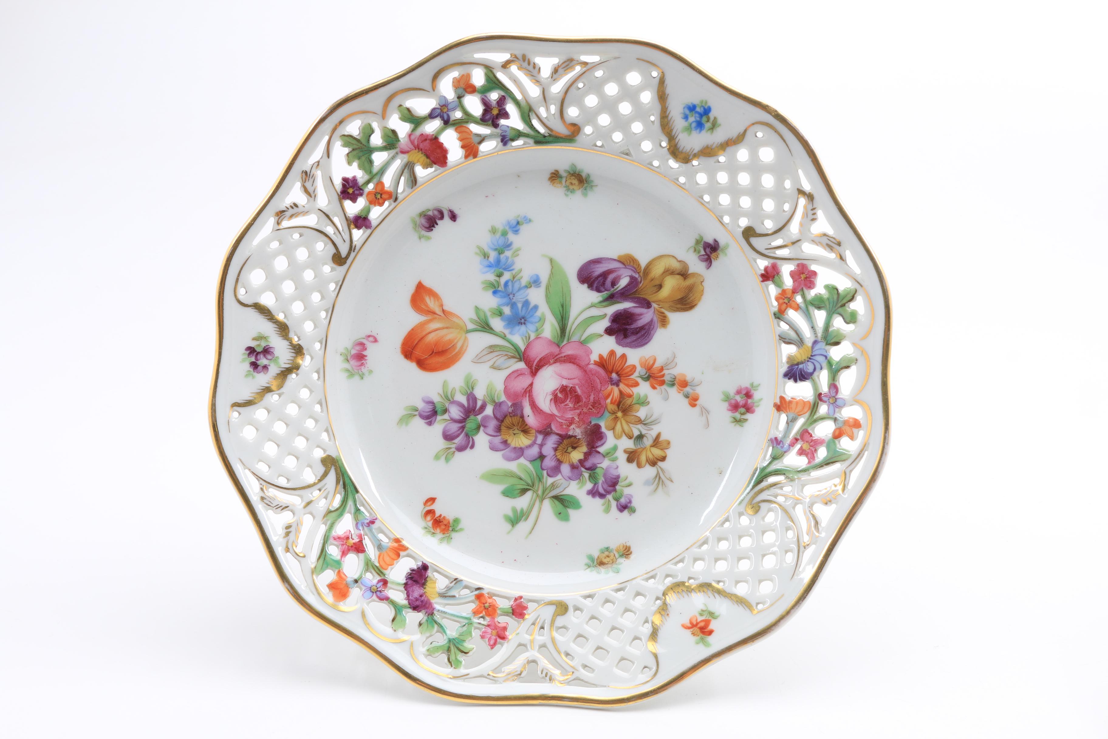 Schuman Bavarian Porcelain, "Chateau Bouquet" Compotes and Pot