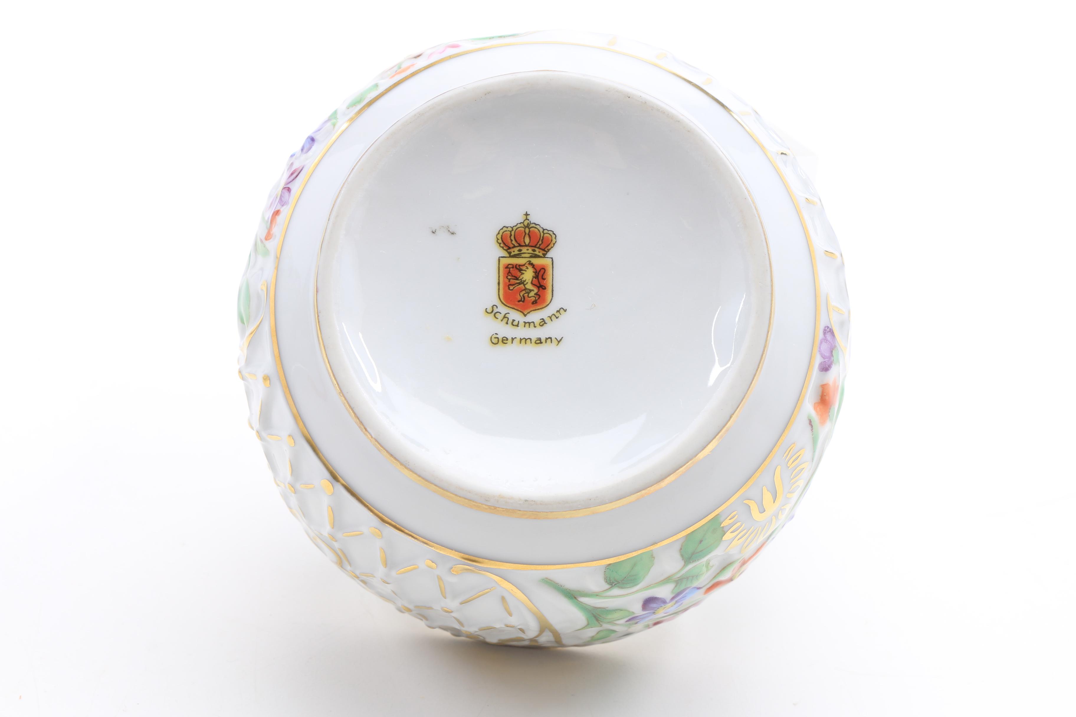 Schuman Bavarian Porcelain, "Chateau Bouquet" Compotes and Pot