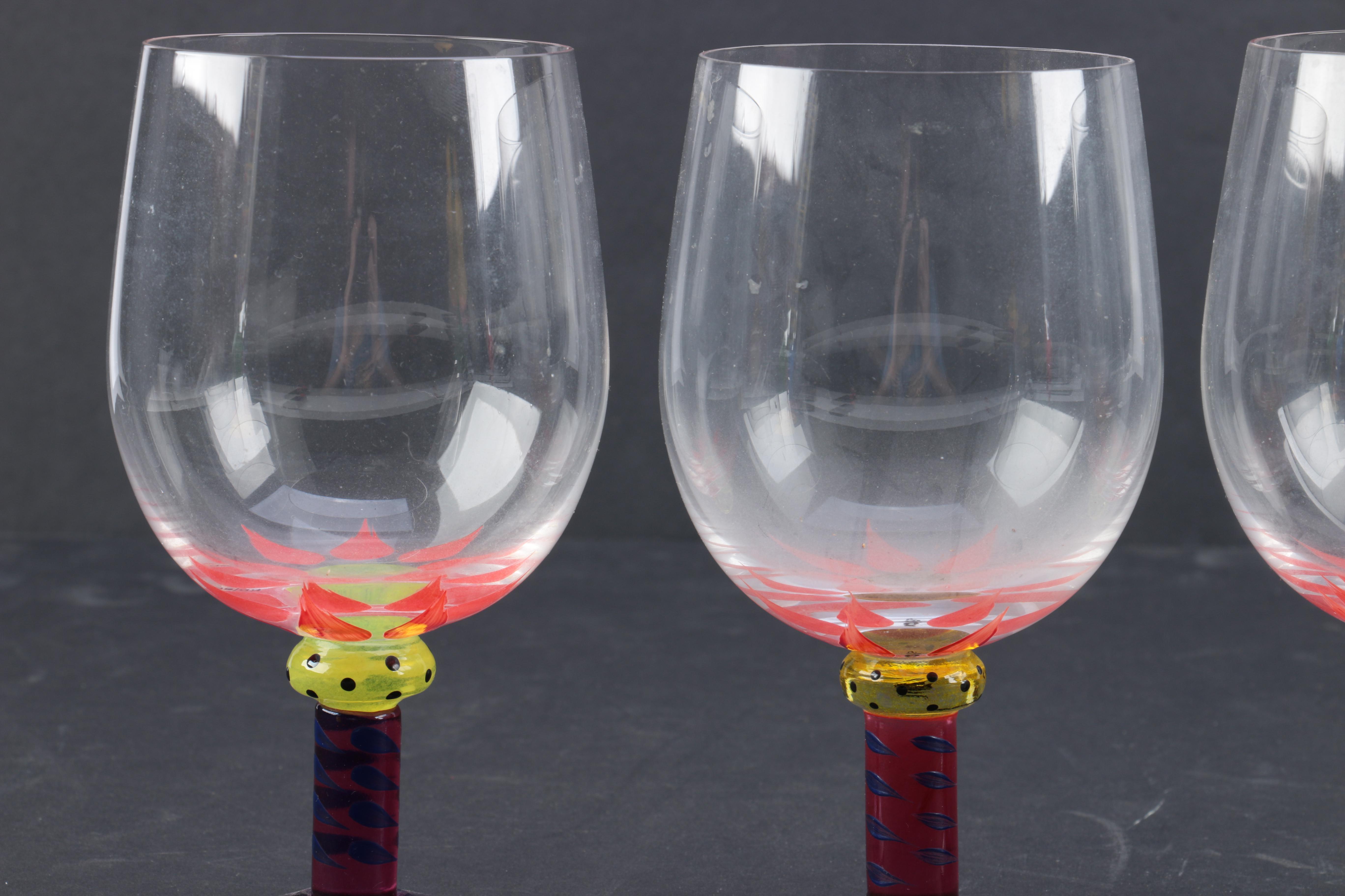 Kosta Boda "Palm Tree" Goblets and Orrefors "Clown" Champagne Flutes