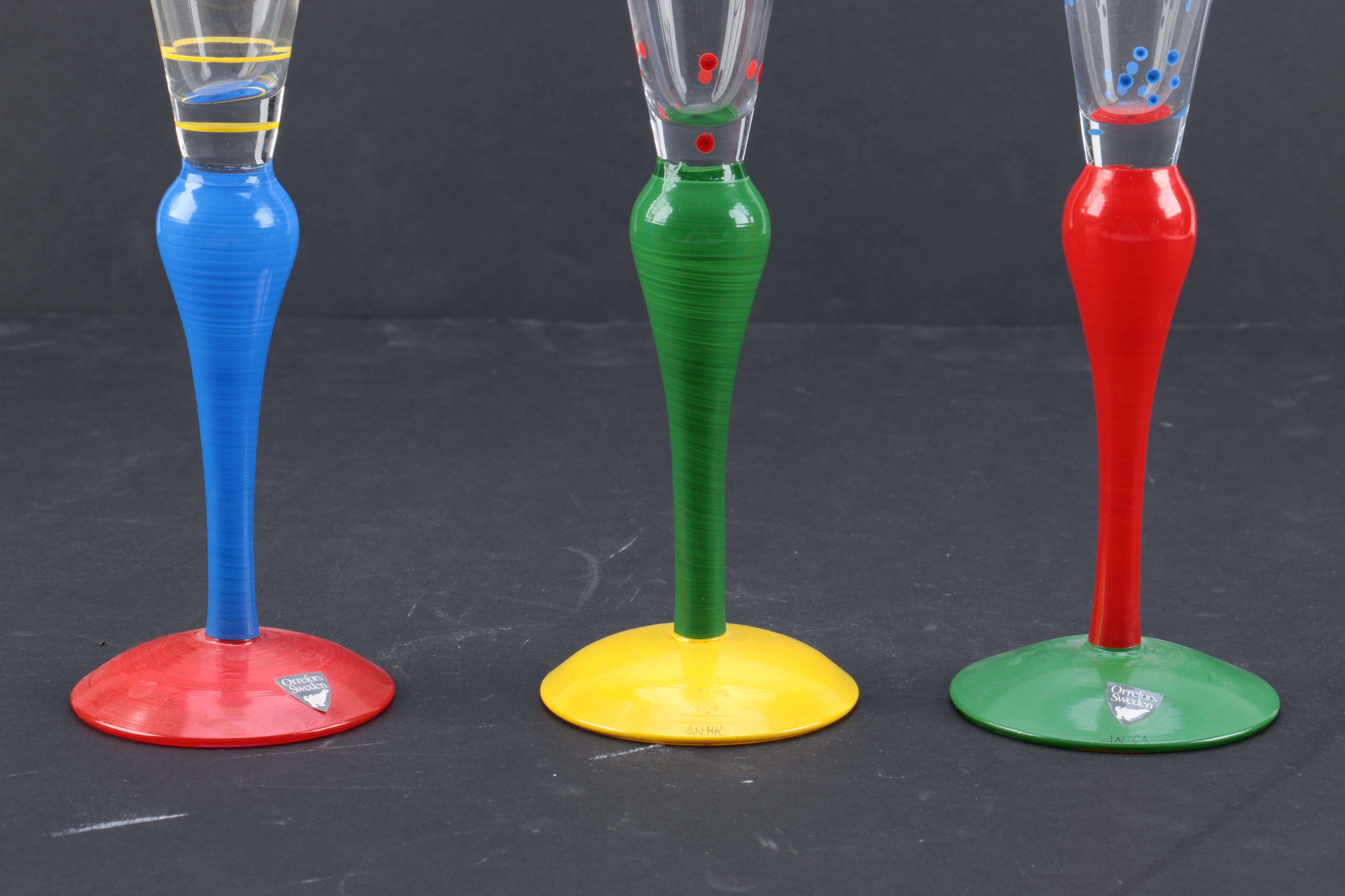 Kosta Boda "Palm Tree" Goblets and Orrefors "Clown" Champagne Flutes