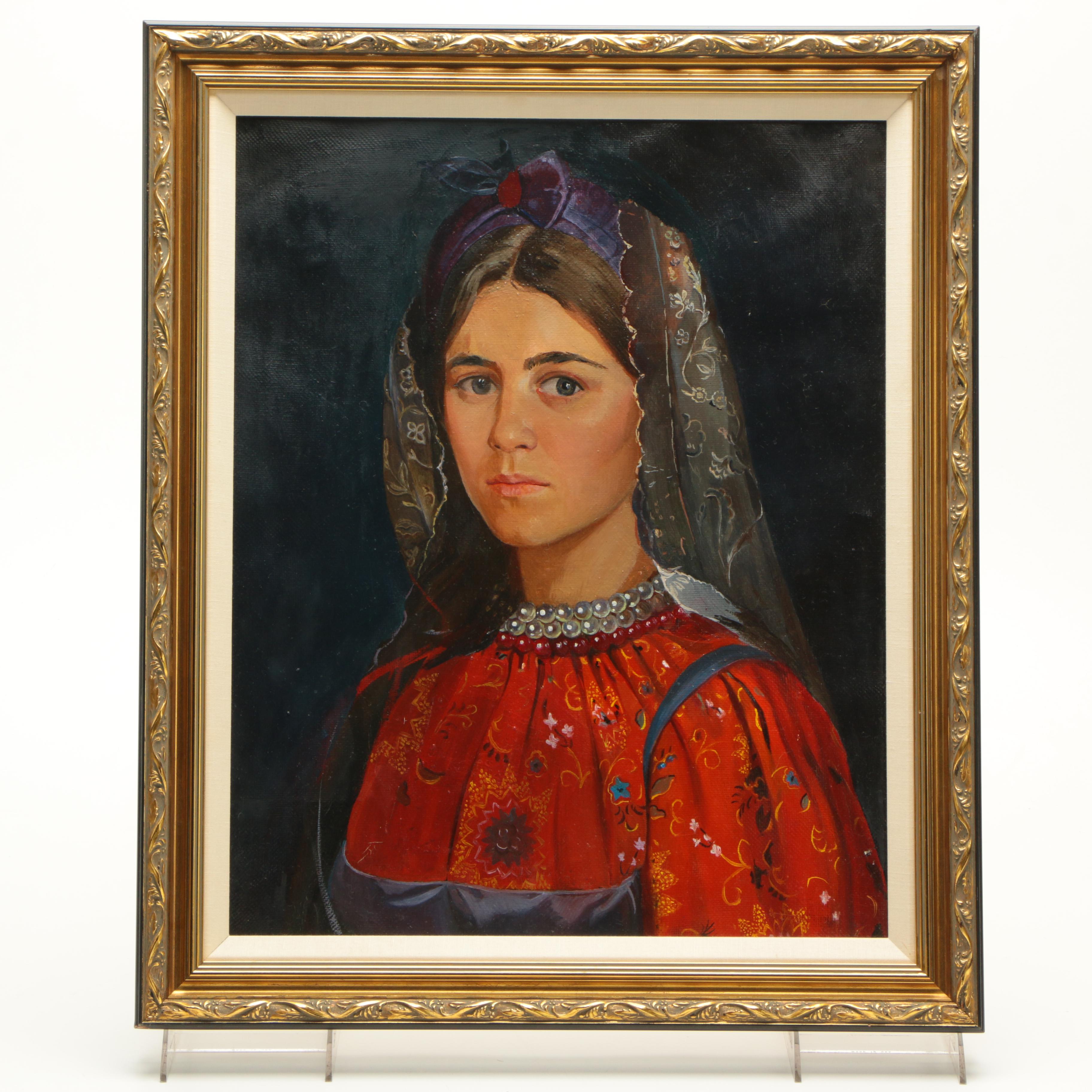 Maria Ballayeva Oil on Canvas "Girl in Russian Costume"