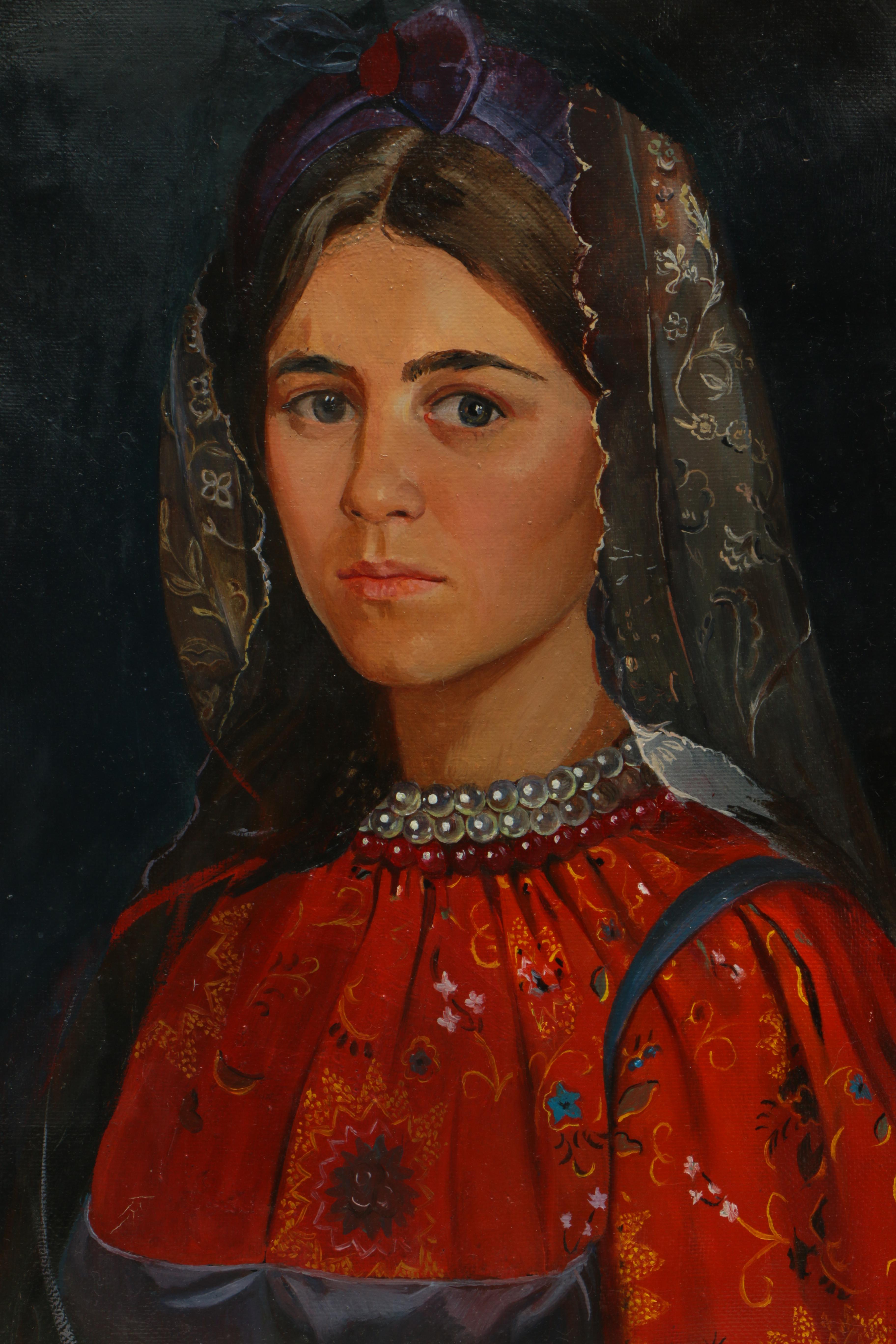 Maria Ballayeva Oil on Canvas "Girl in Russian Costume"