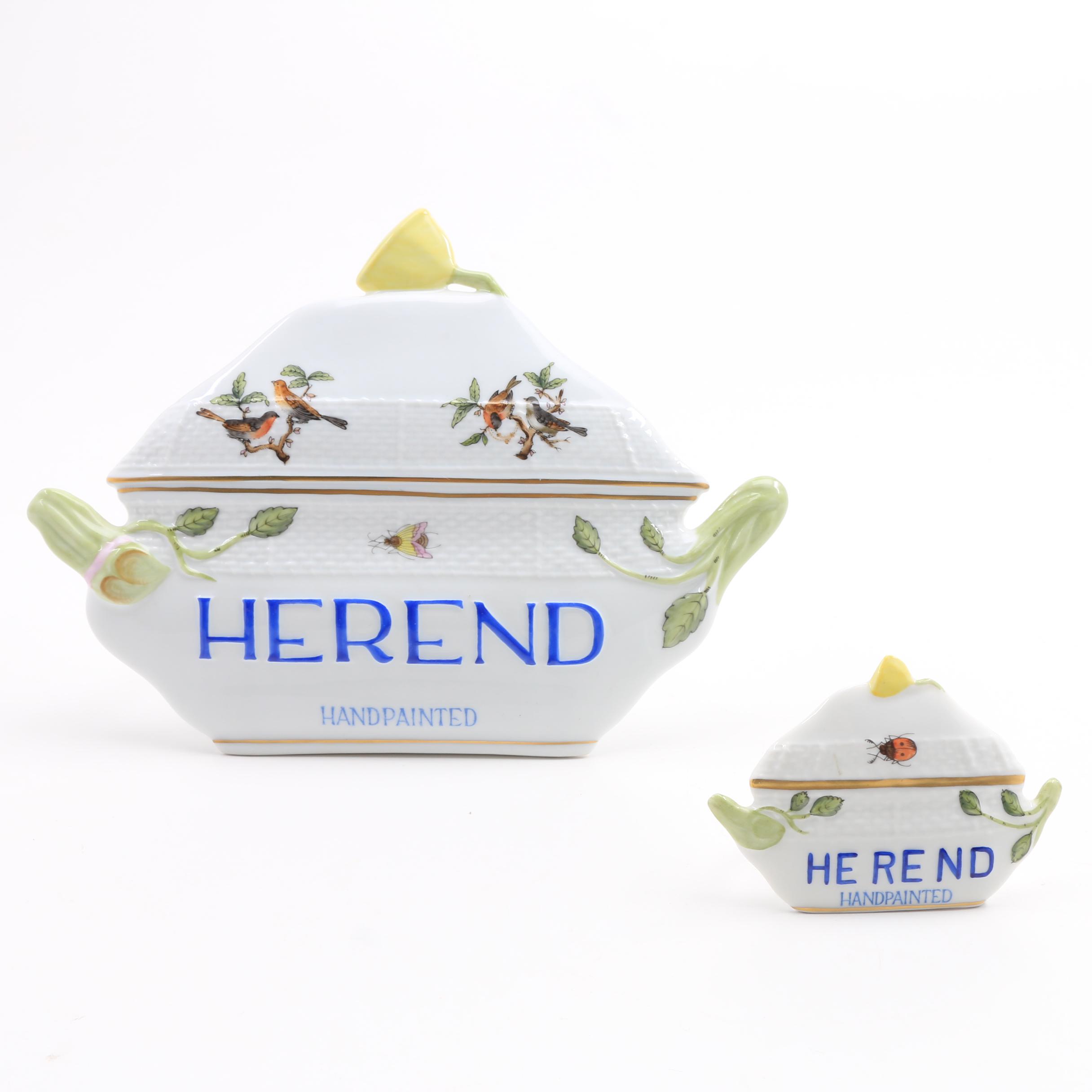 Two Herend "Rothschild Birds" Porcelain Display Signs