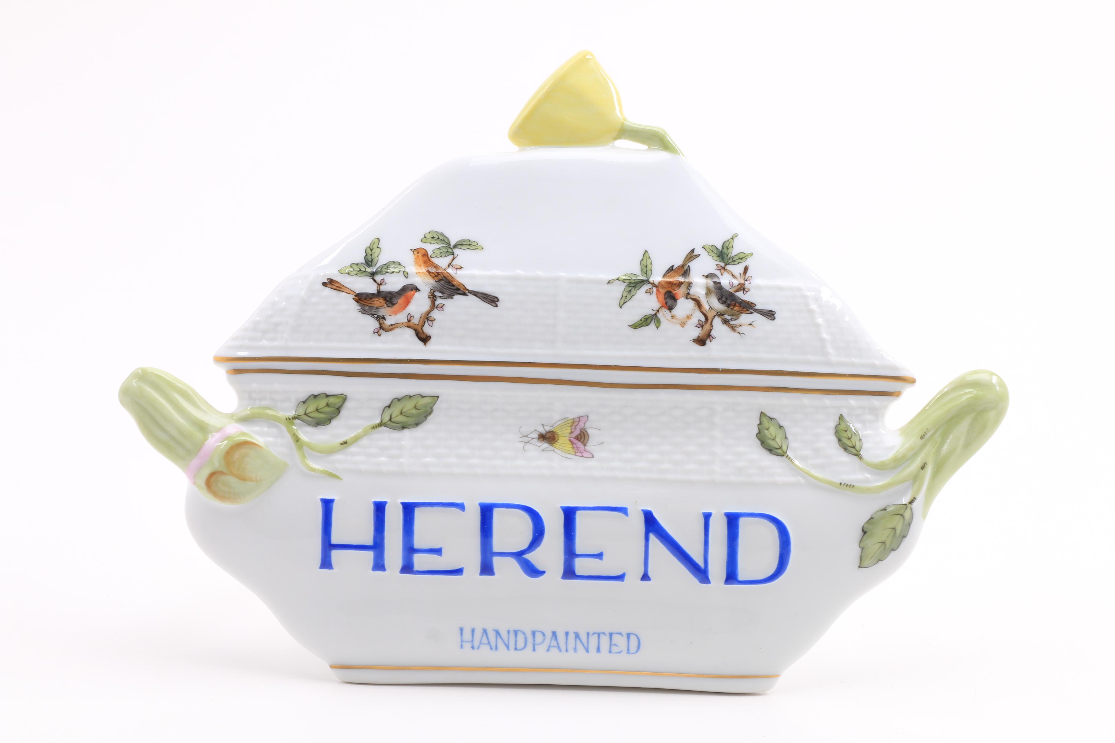 Two Herend "Rothschild Birds" Porcelain Display Signs