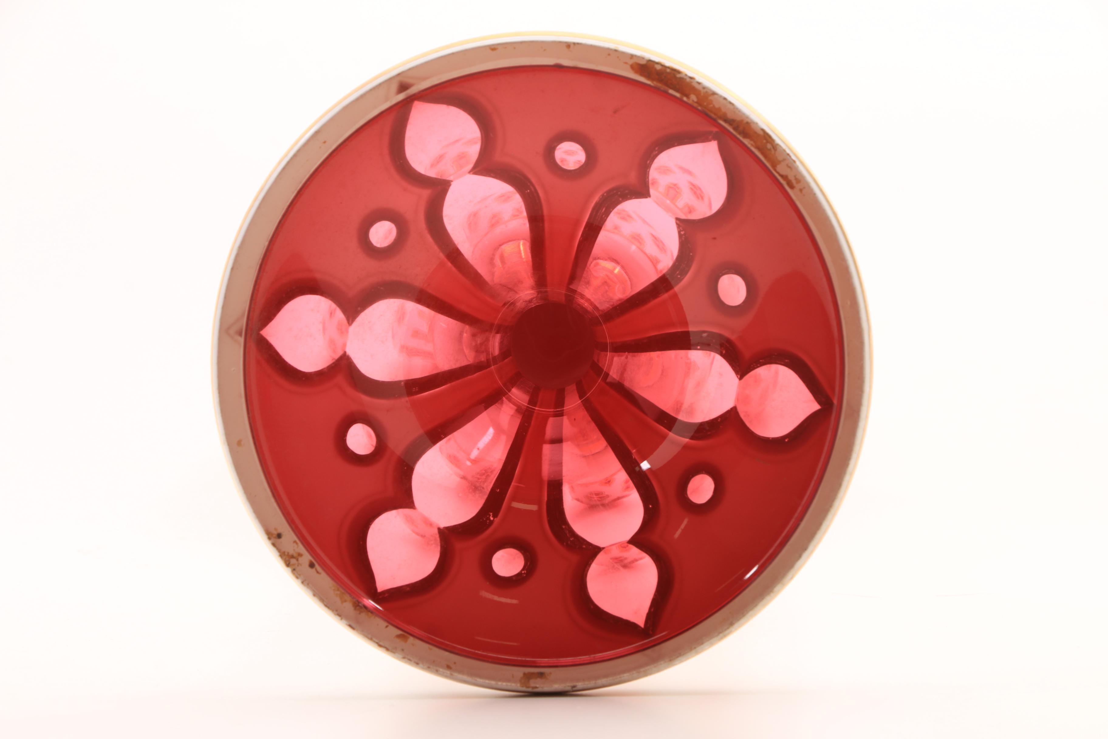 Bohemian Glass White Cut to Cranberry Cased Glass Vase