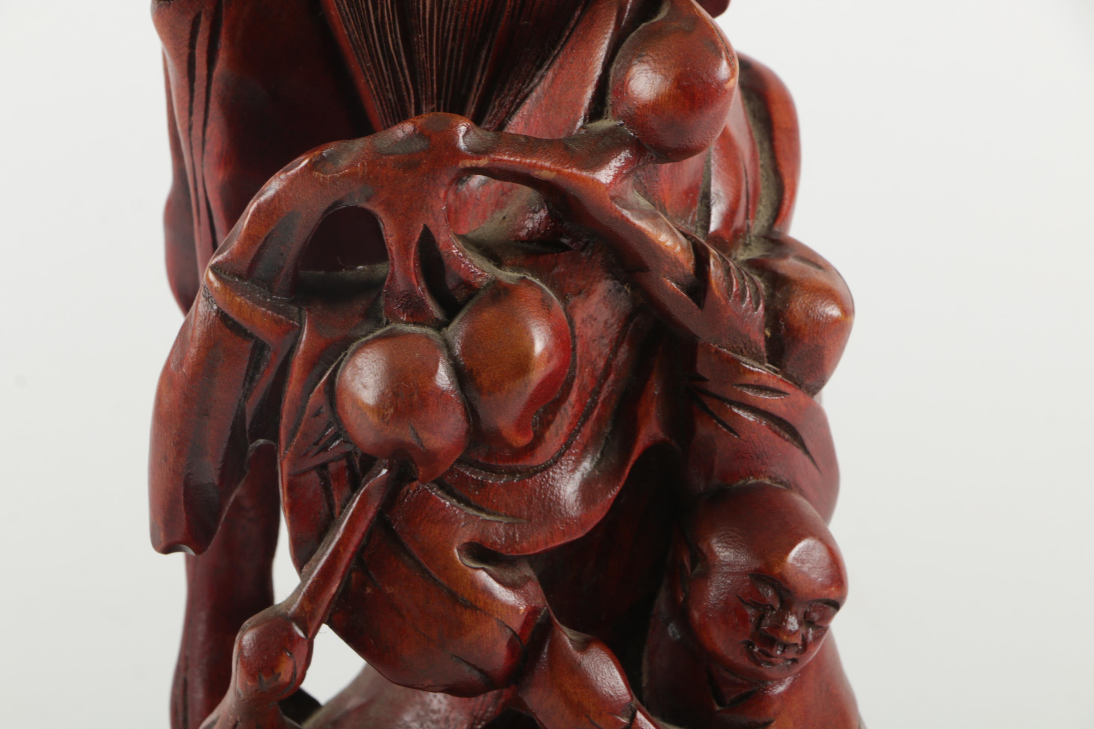 Chinese Carved Wood God of Longevity Figurine