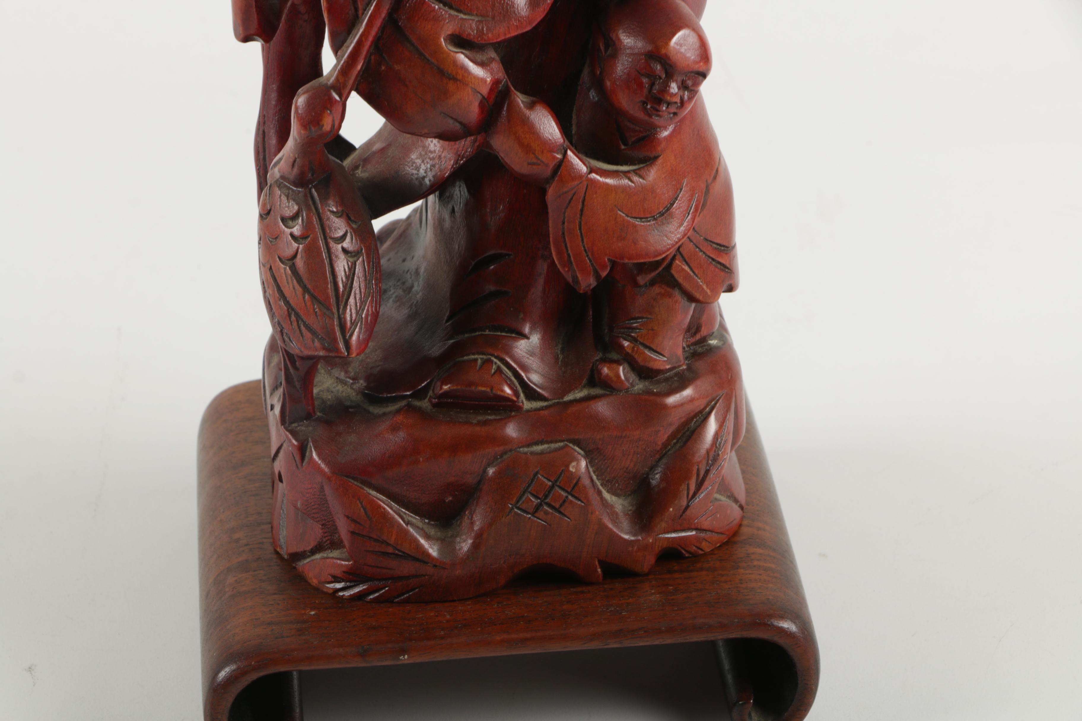 Chinese Carved Wood God of Longevity Figurine