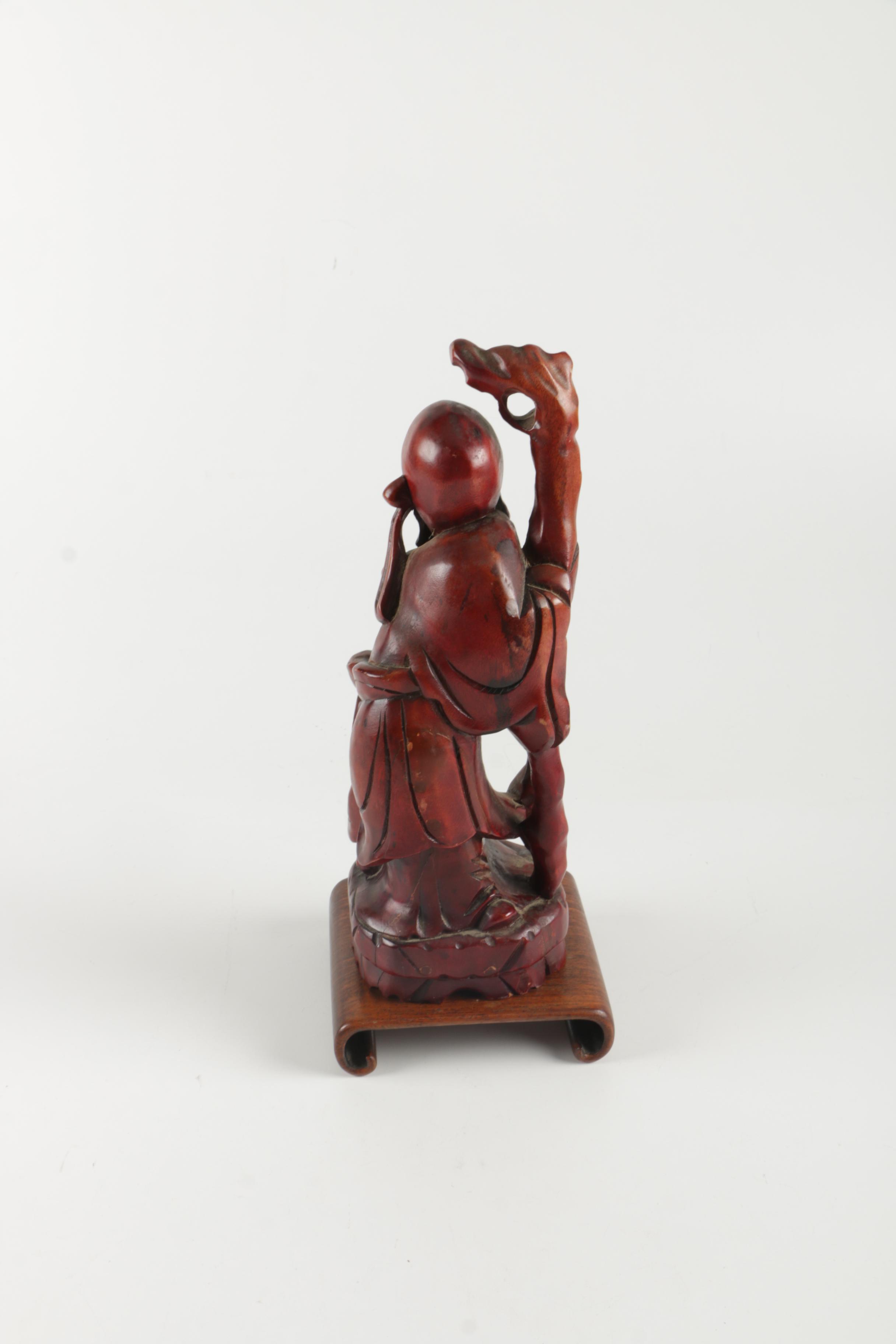 Chinese Carved Wood God of Longevity Figurine