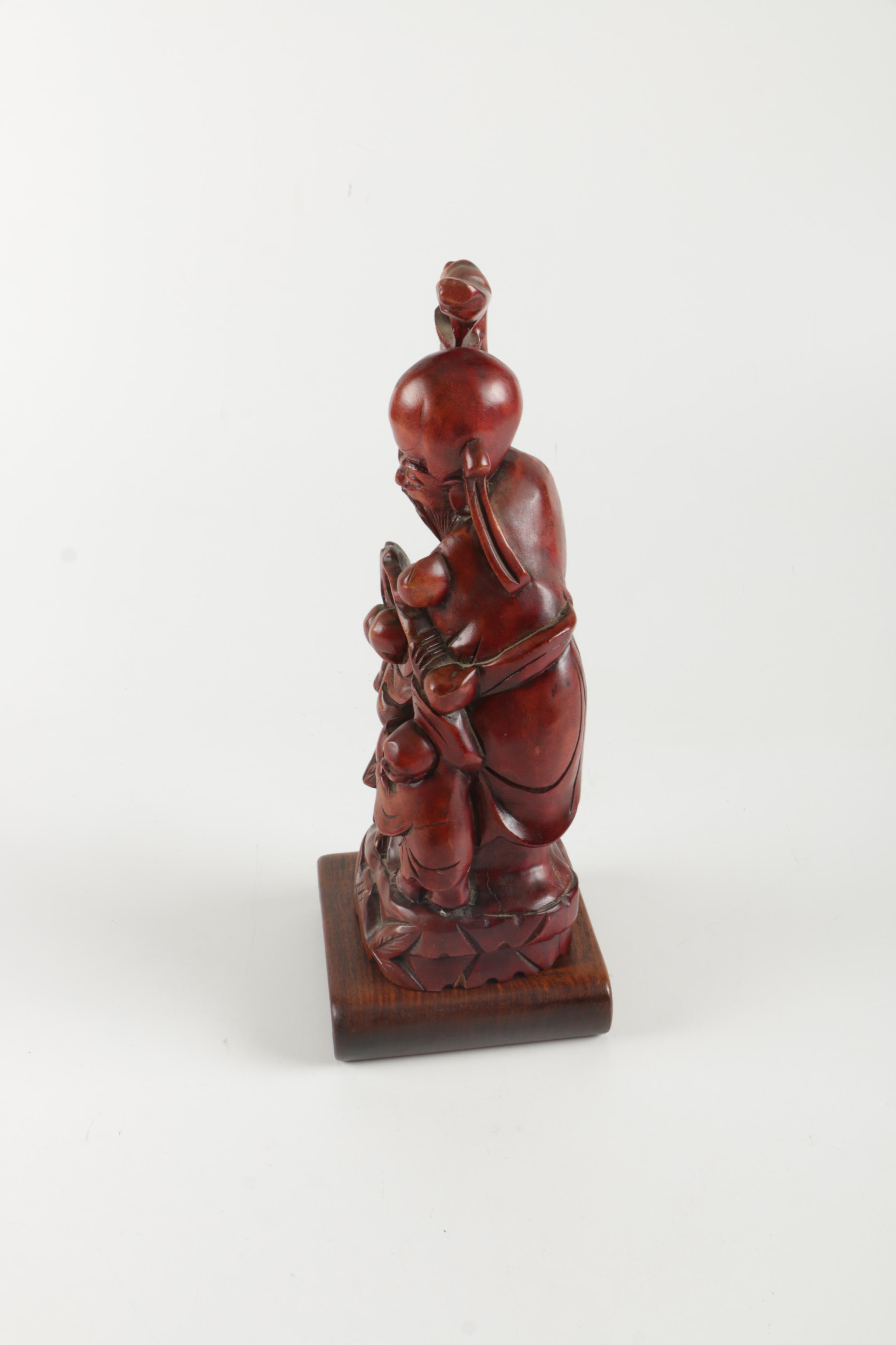 Chinese Carved Wood God of Longevity Figurine