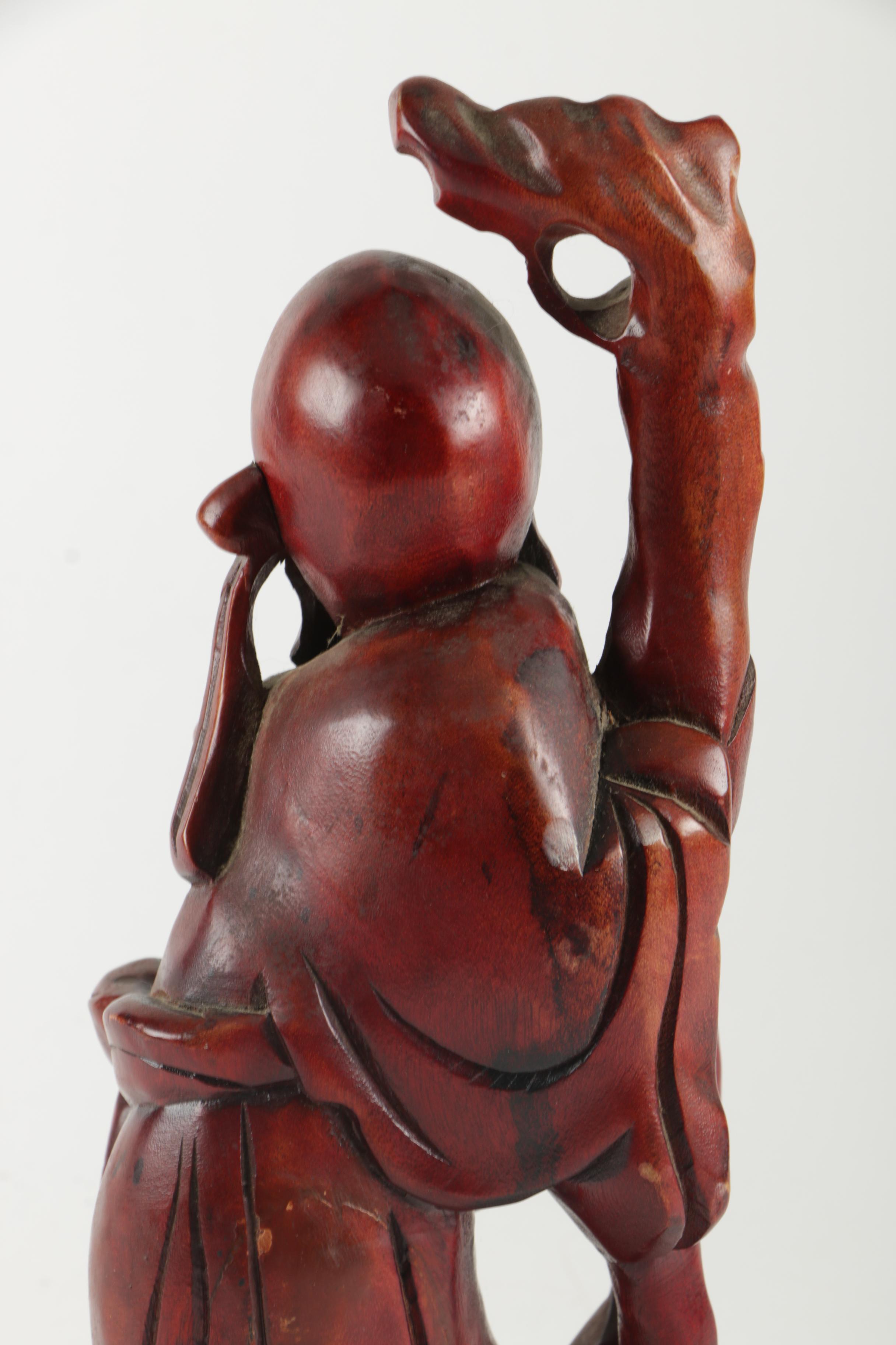 Chinese Carved Wood God of Longevity Figurine