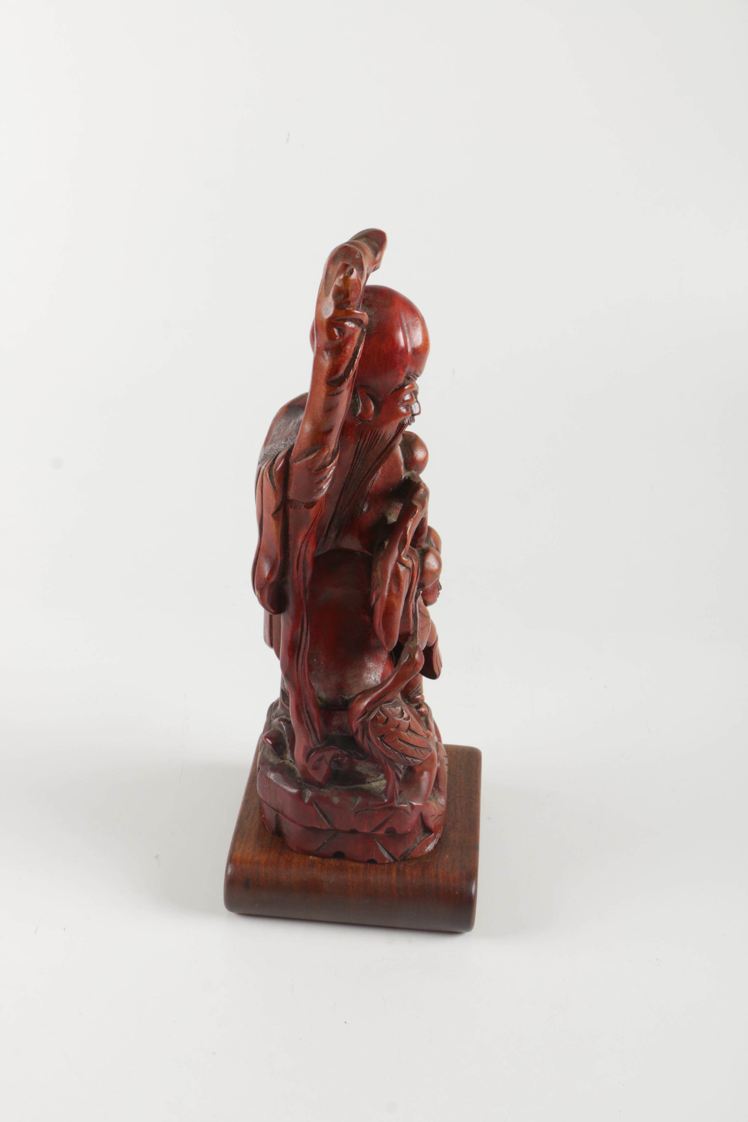 Chinese Carved Wood God of Longevity Figurine