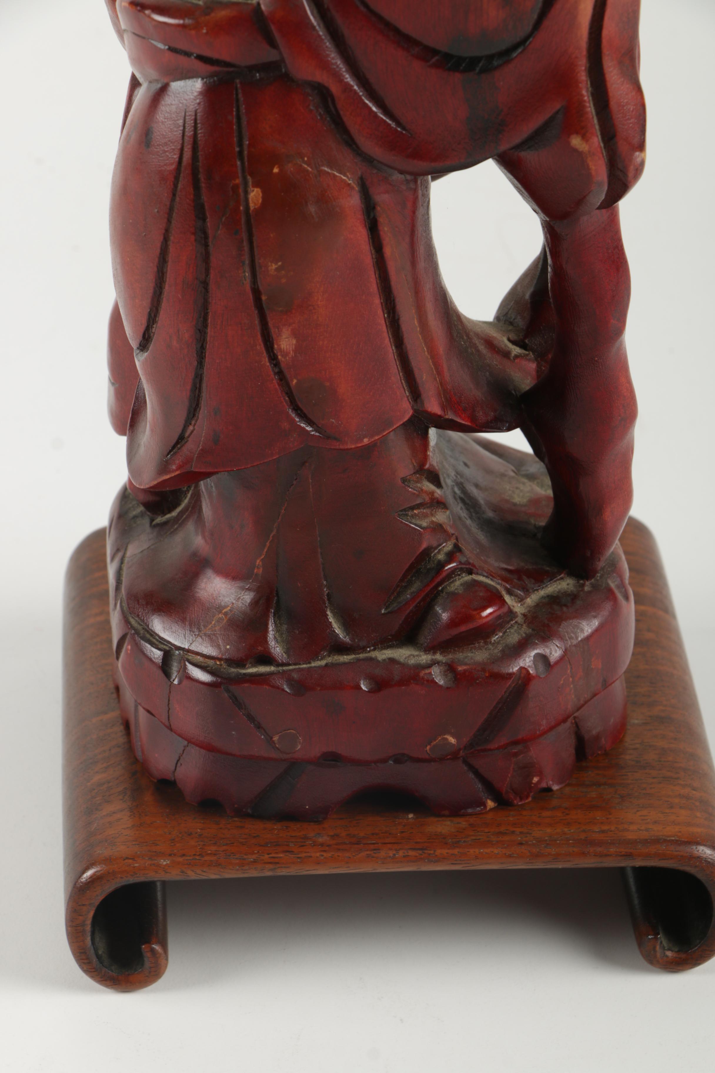 Chinese Carved Wood God of Longevity Figurine