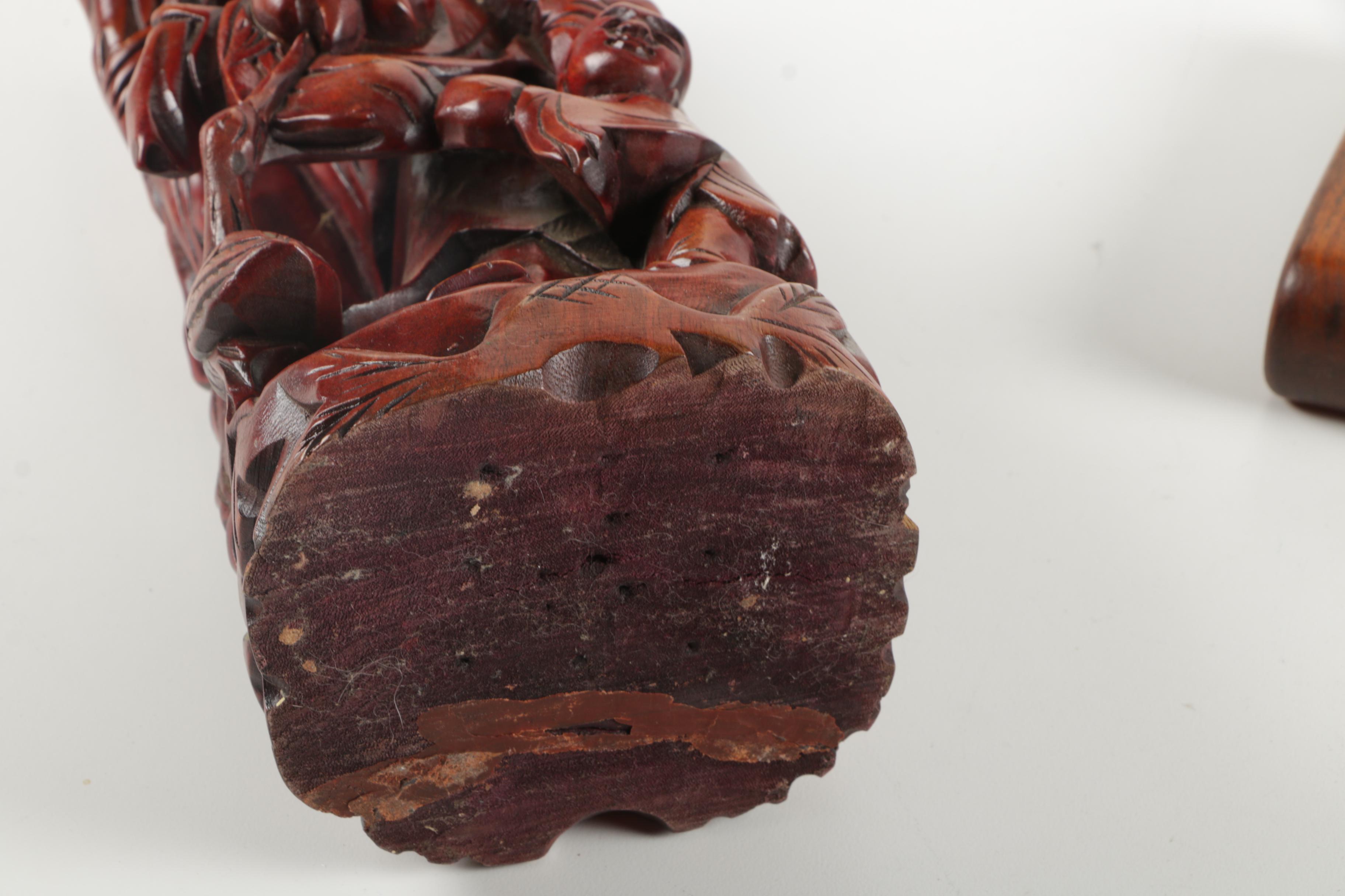 Chinese Carved Wood God of Longevity Figurine