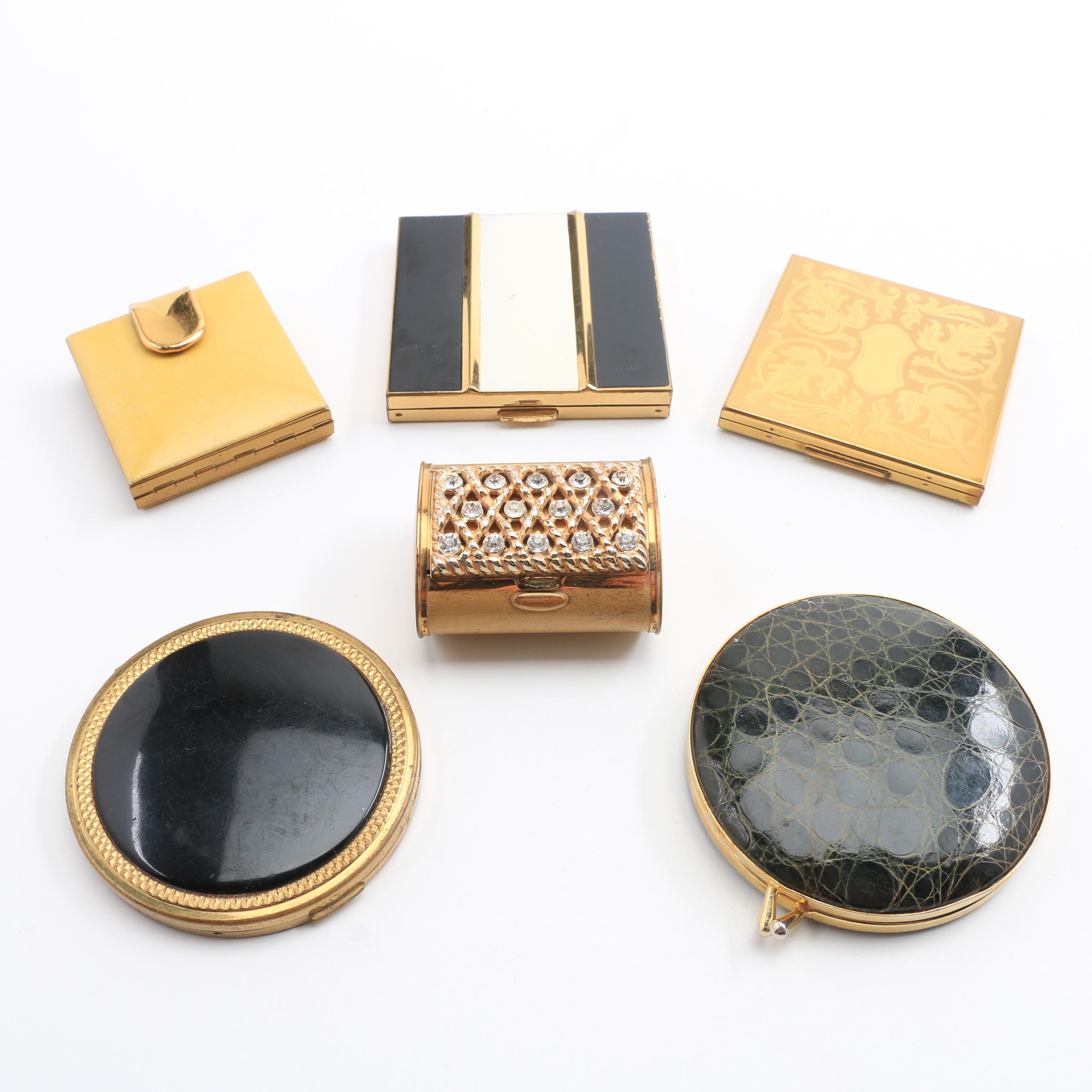 Six Vintage Gold Tone Compacts