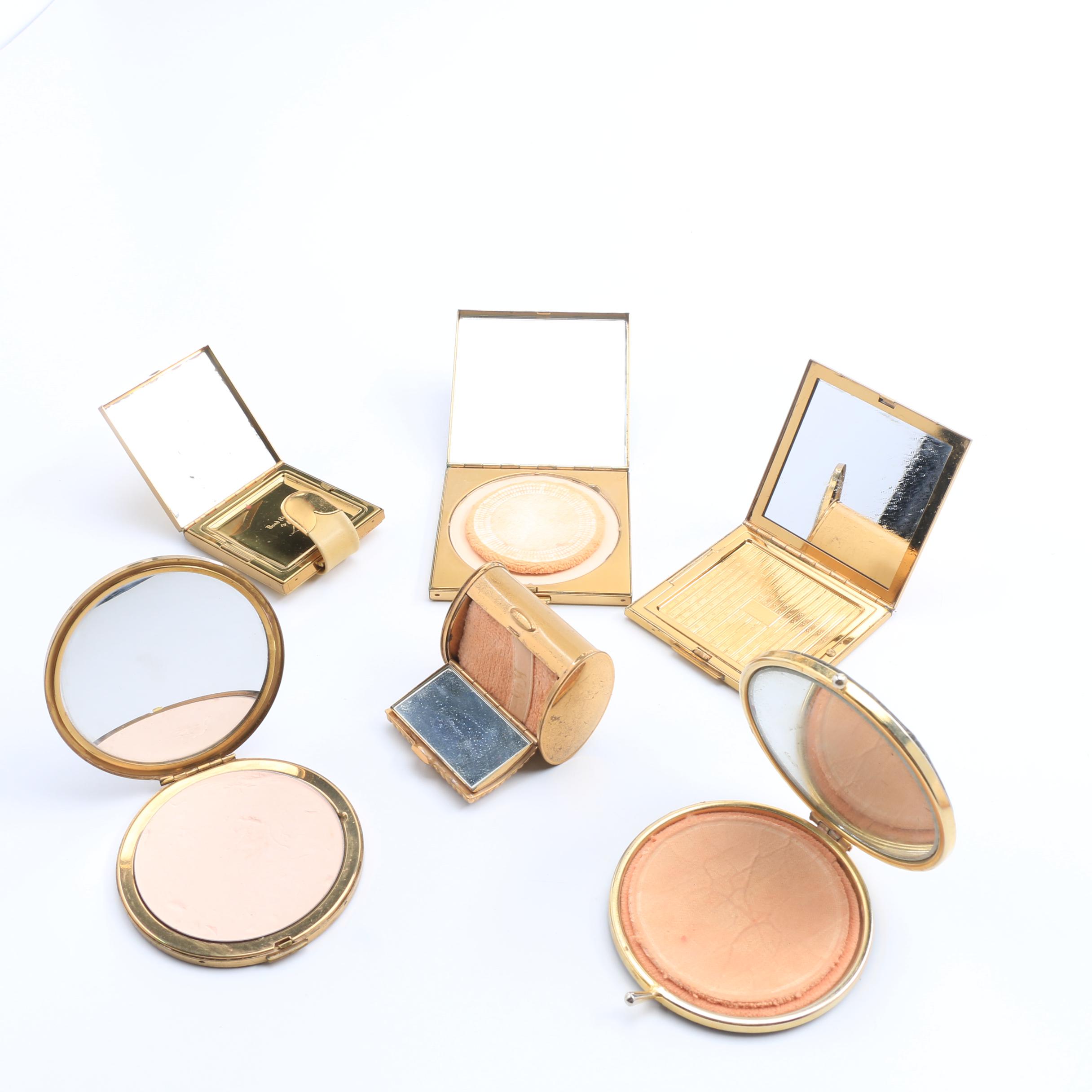 Six Vintage Gold Tone Compacts