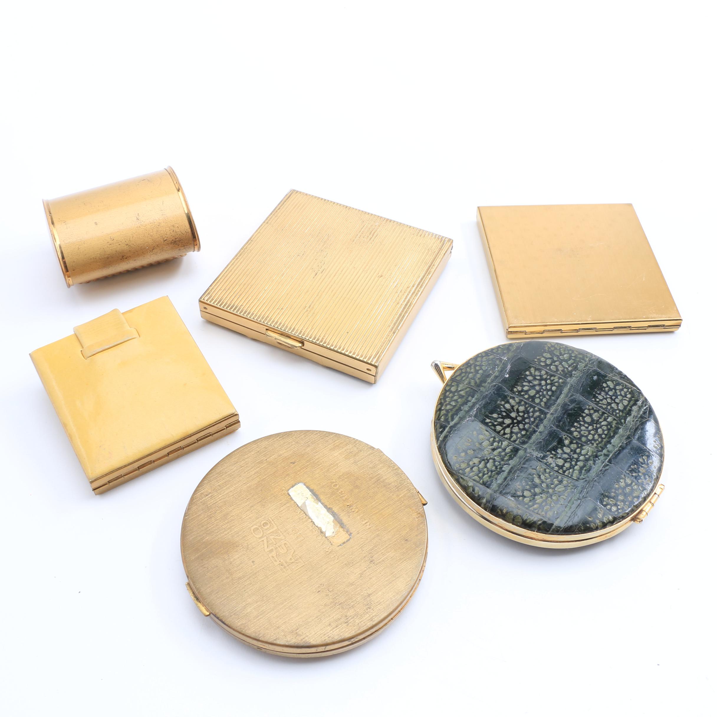 Six Vintage Gold Tone Compacts