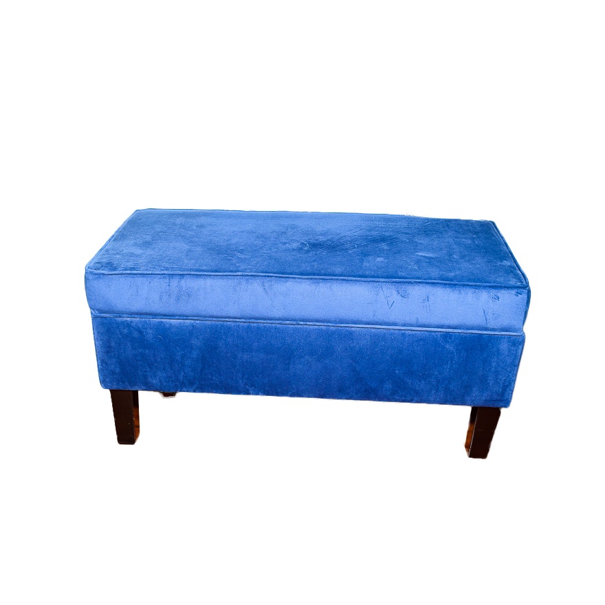 Blue Micro-Suede Storage Ottoman