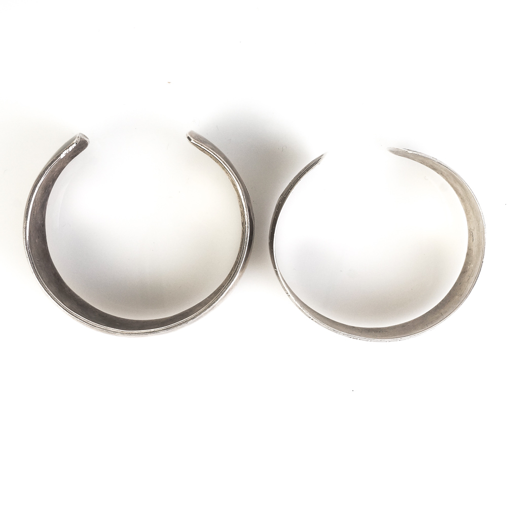 Pair of Native American Inspired Sterling Silver Cuff Bracelets