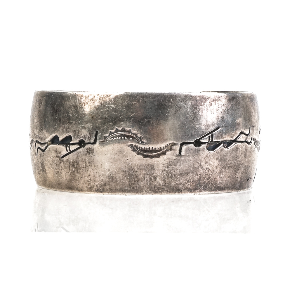 Pair of Native American Inspired Sterling Silver Cuff Bracelets