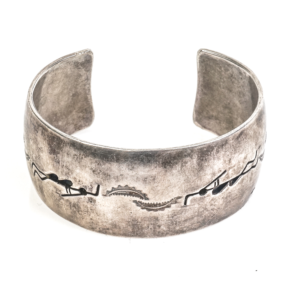 Pair of Native American Inspired Sterling Silver Cuff Bracelets