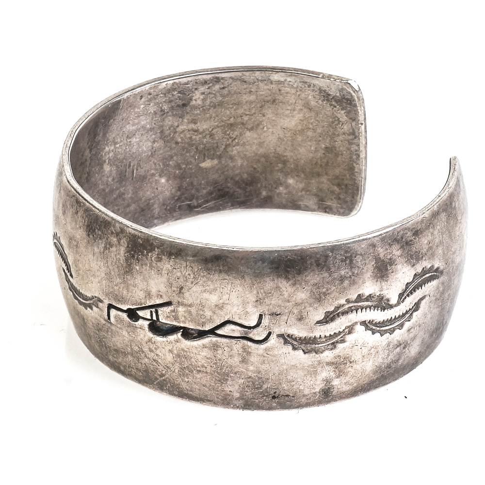 Pair of Native American Inspired Sterling Silver Cuff Bracelets