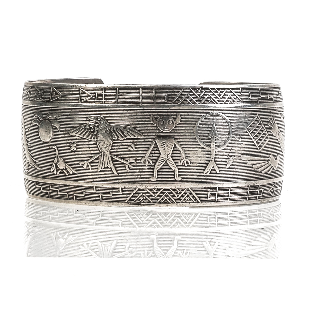 Pair of Native American Inspired Sterling Silver Cuff Bracelets