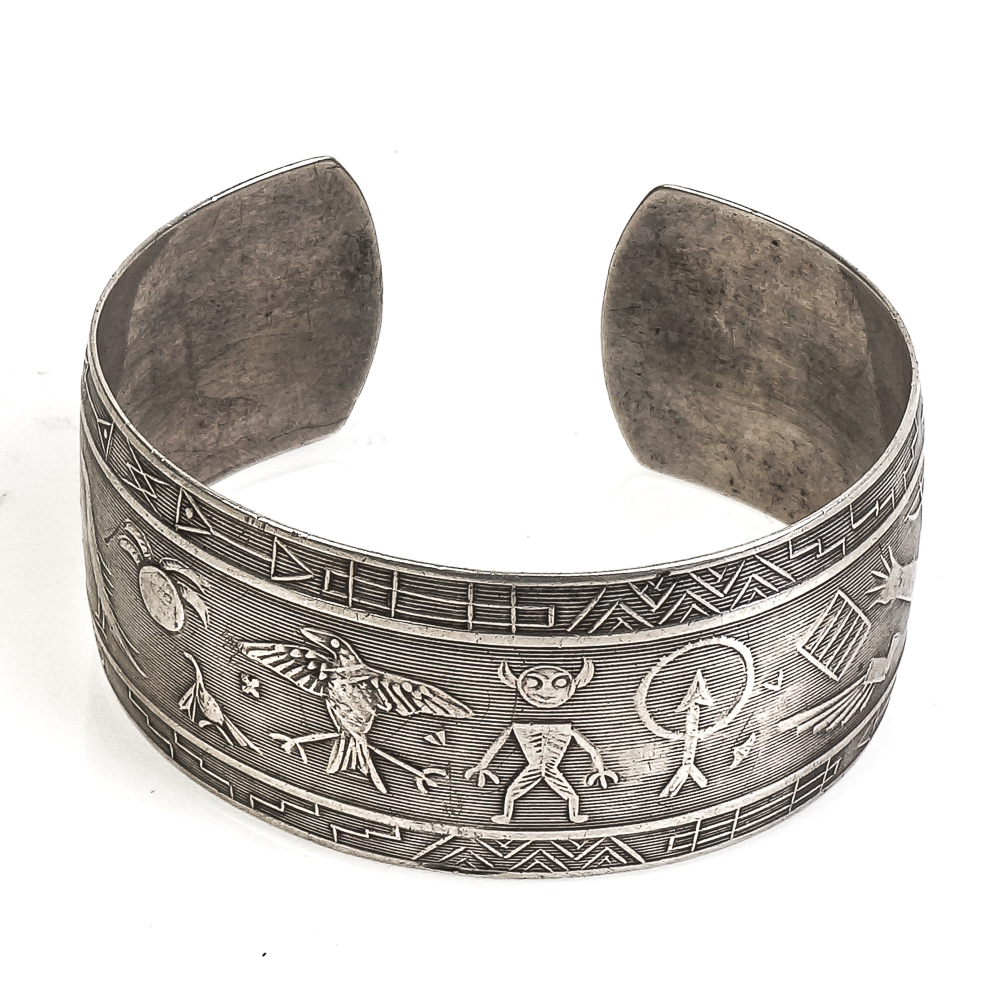 Pair of Native American Inspired Sterling Silver Cuff Bracelets