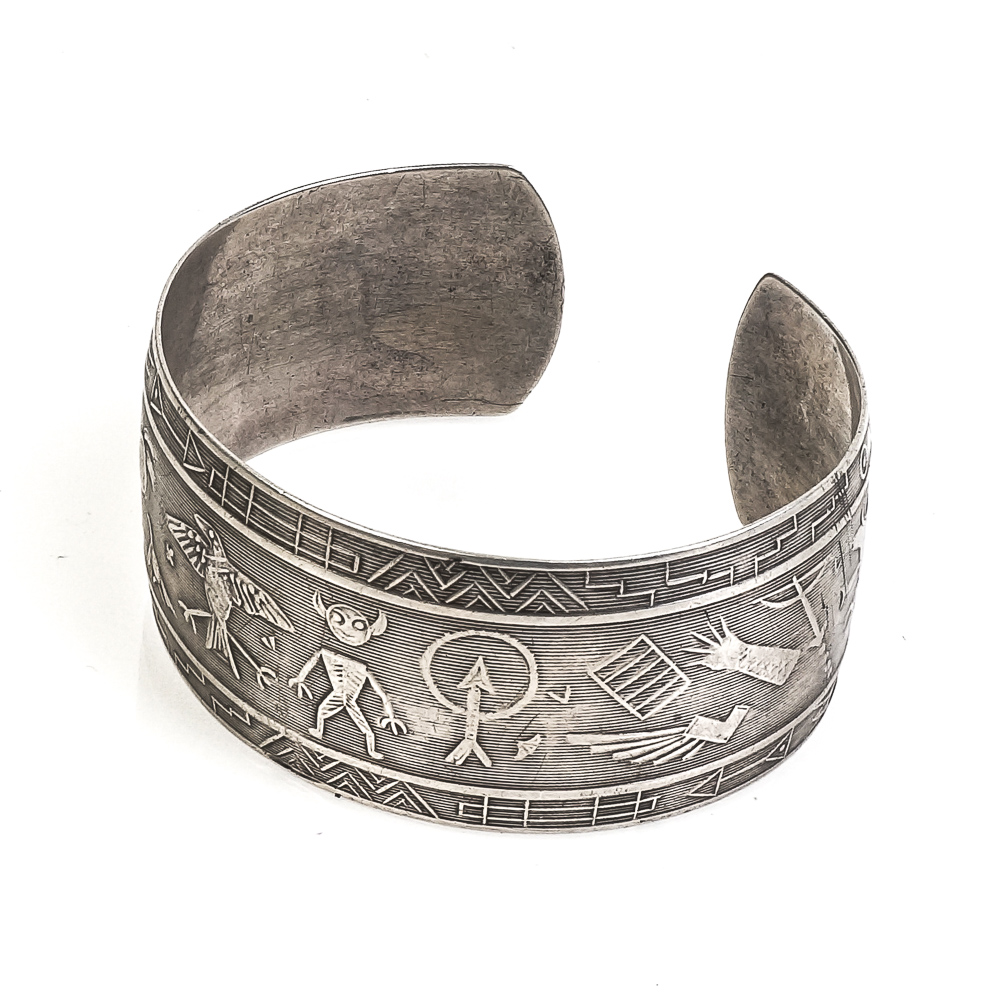 Pair of Native American Inspired Sterling Silver Cuff Bracelets