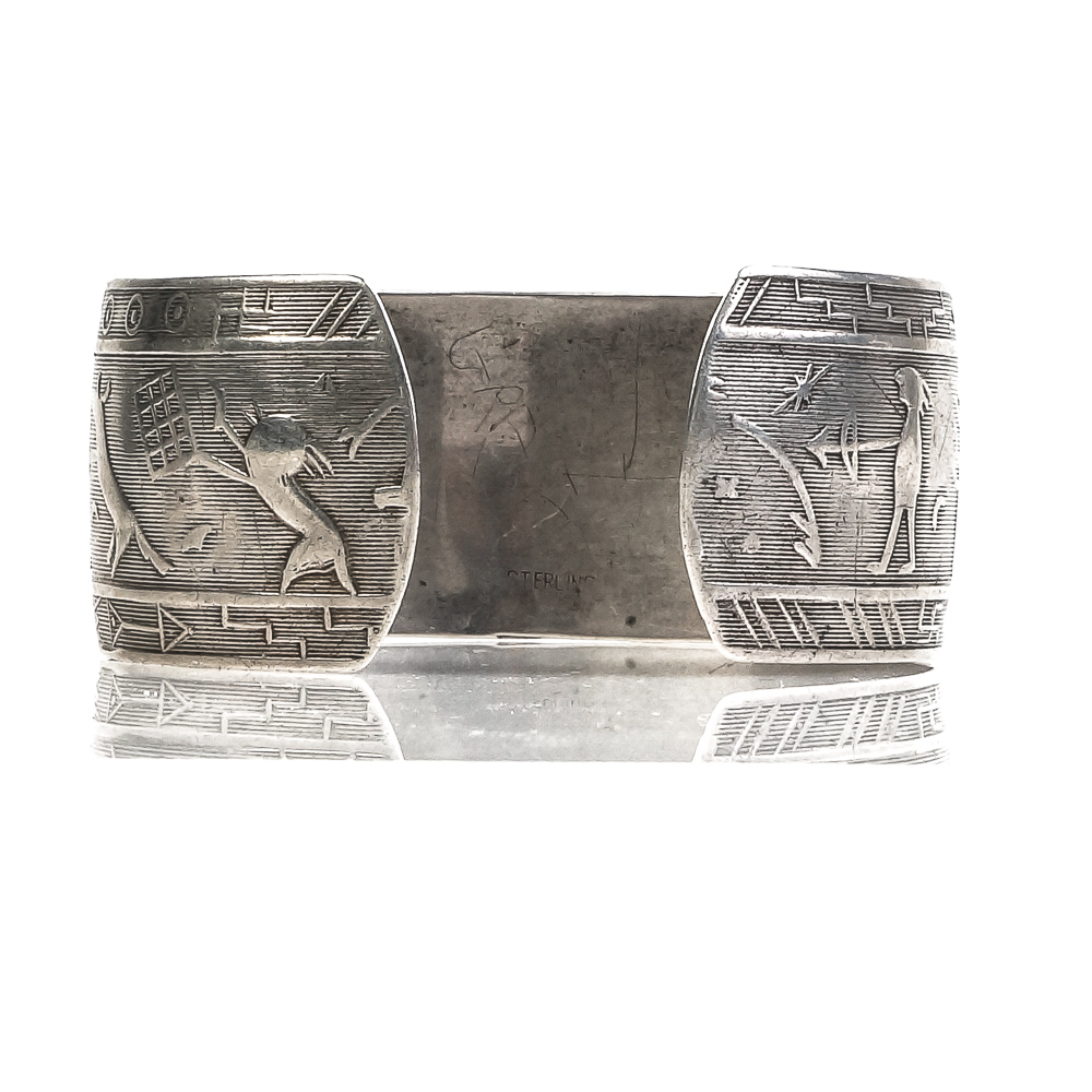 Pair of Native American Inspired Sterling Silver Cuff Bracelets