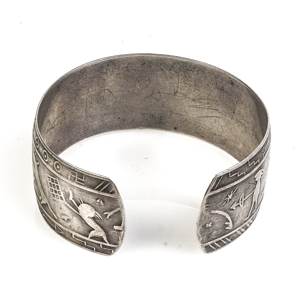 Pair of Native American Inspired Sterling Silver Cuff Bracelets