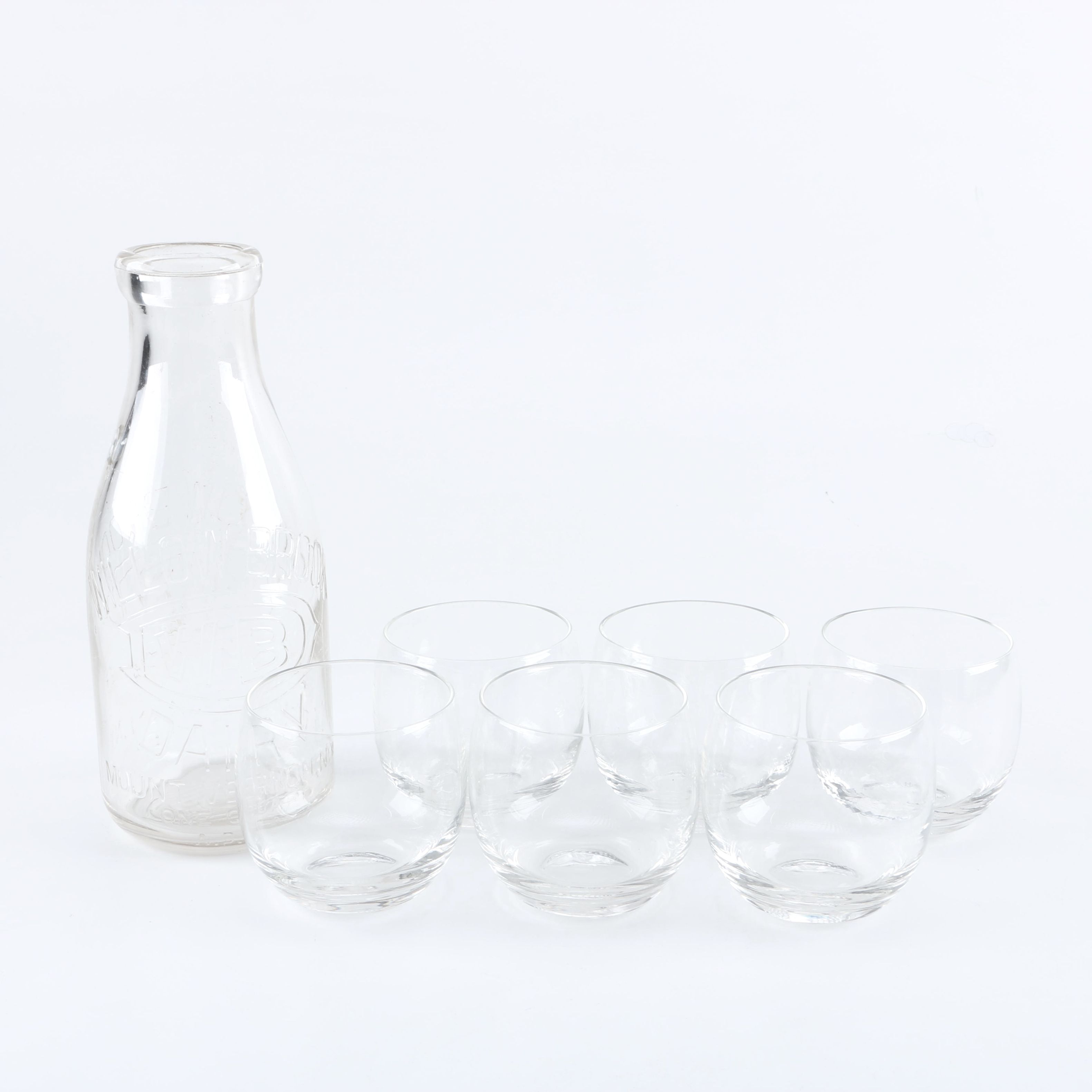 Stemless Red Wine Glass Set and Willow Brook Dairy Bottle