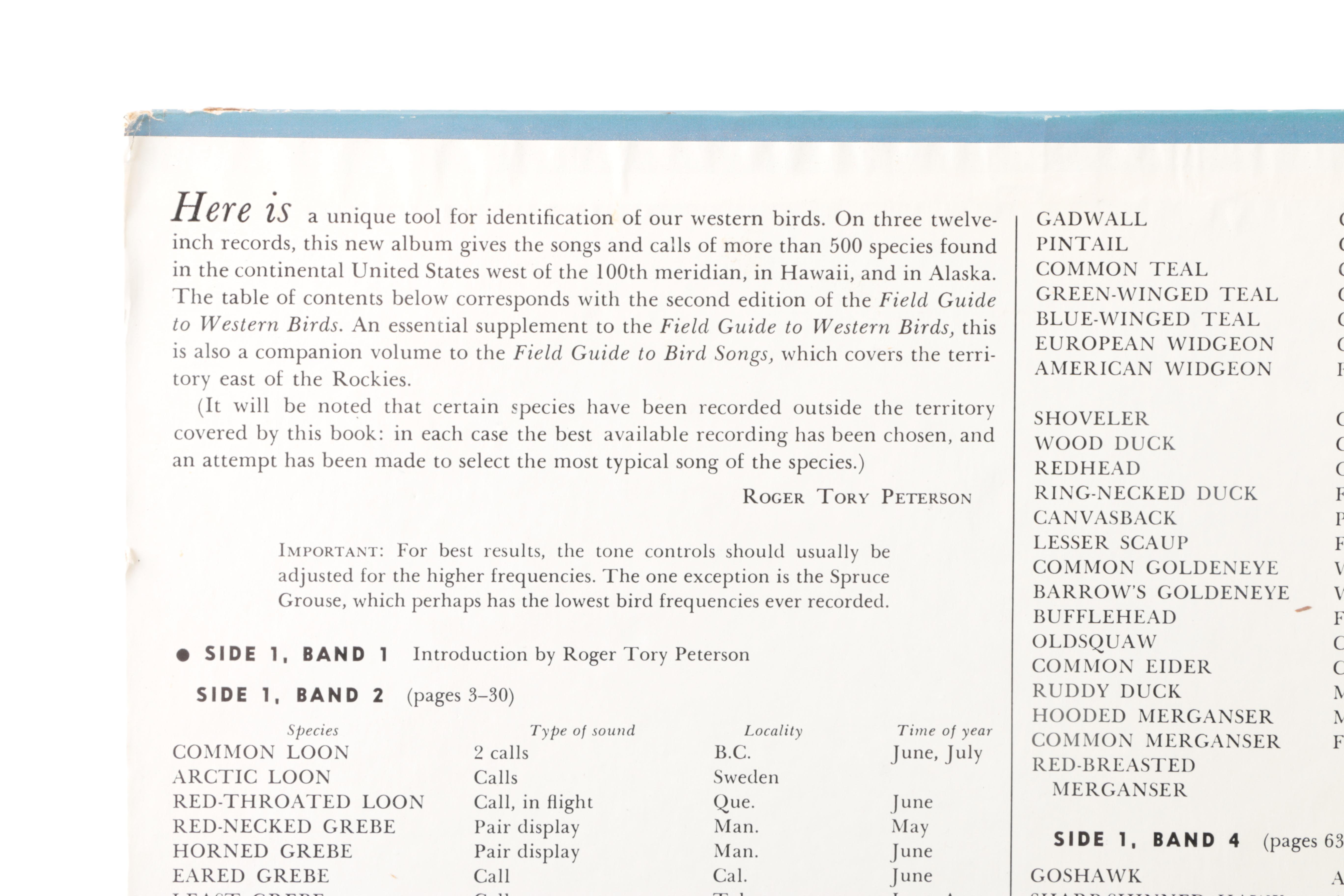 "Field Guide to Western Bird Songs" Record Set