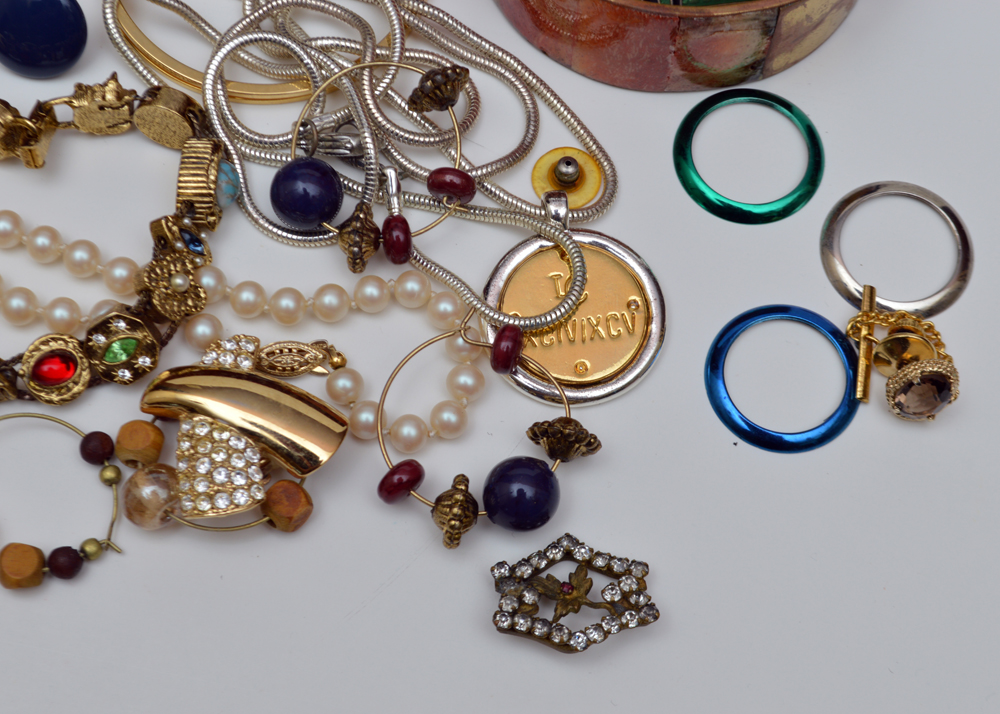 Assorted Costume Jewelry and Jewelry Box